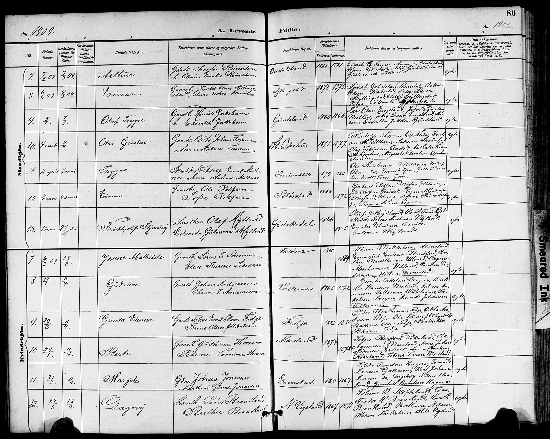 Sør-Audnedal sokneprestkontor, AV/SAK-1111-0039/F/Fb/Fbb/L0006: Parish register (copy) no. B 6, 1893-1915, p. 86