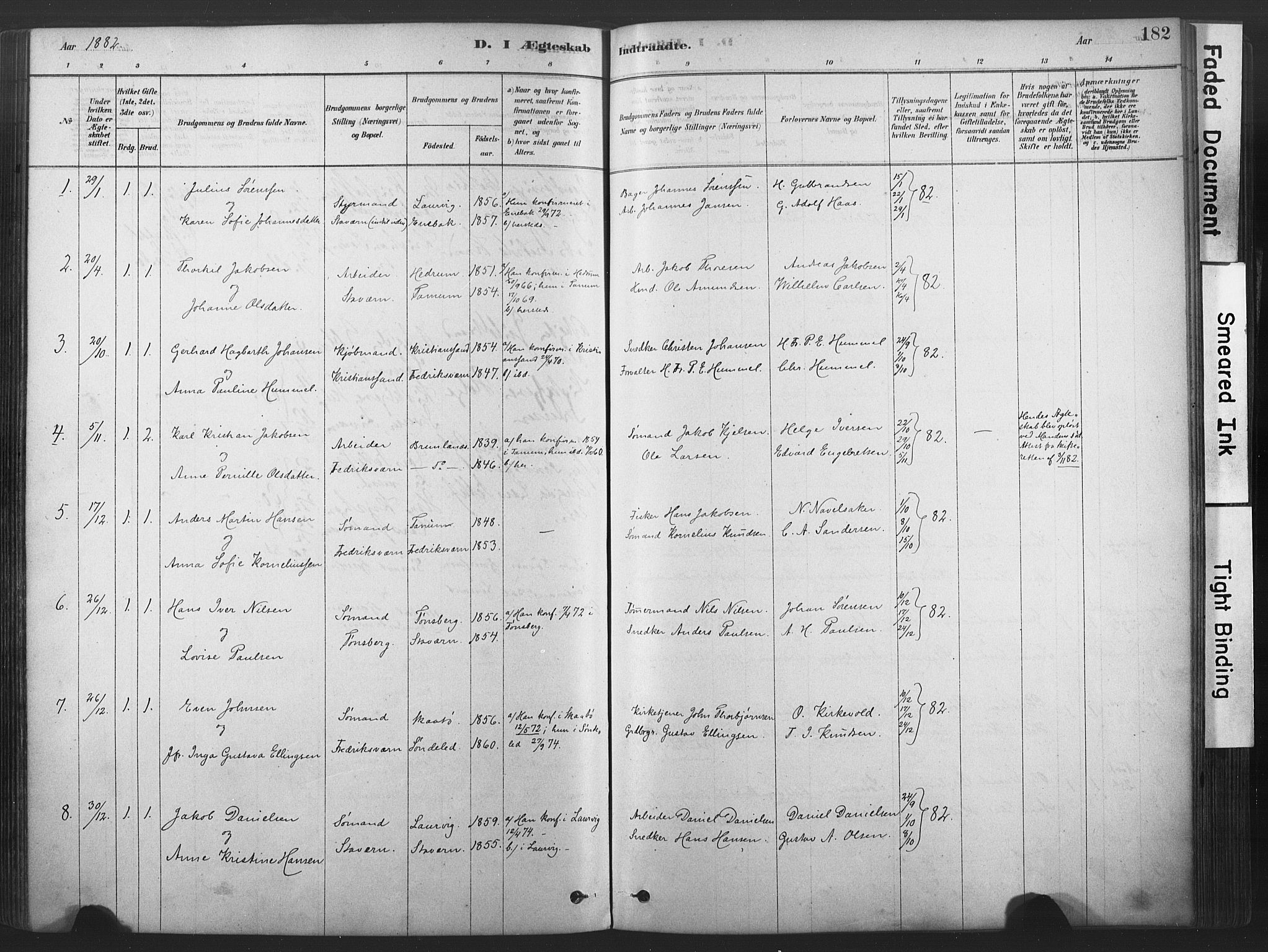 Stavern kirkebøker, SAKO/A-318/F/Fa/L0008: Parish register (official) no. 8, 1878-1905, p. 182