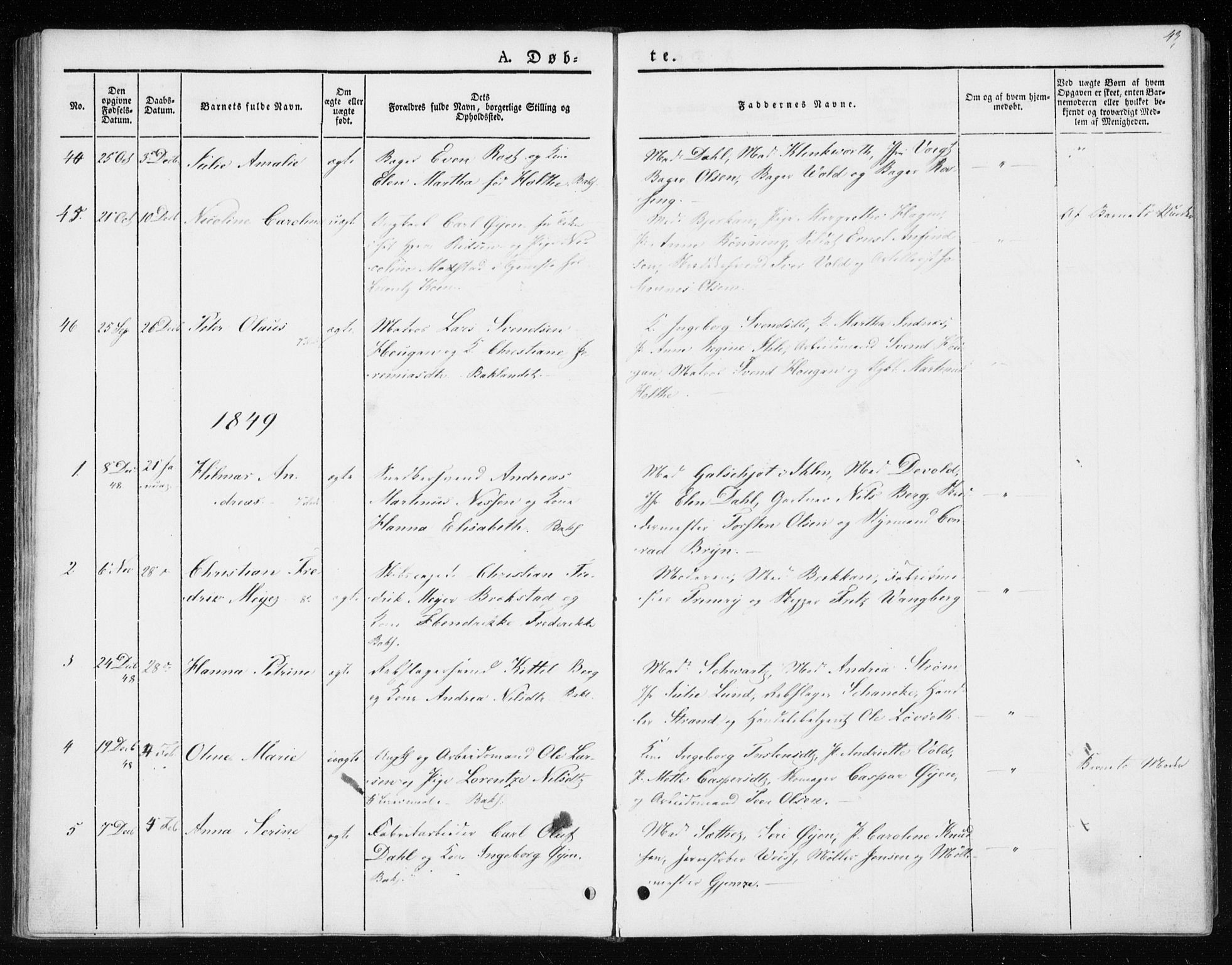 Ministerialprotokoller, klokkerbøker og fødselsregistre - Sør-Trøndelag, SAT/A-1456/604/L0183: Parish register (official) no. 604A04, 1841-1850, p. 43