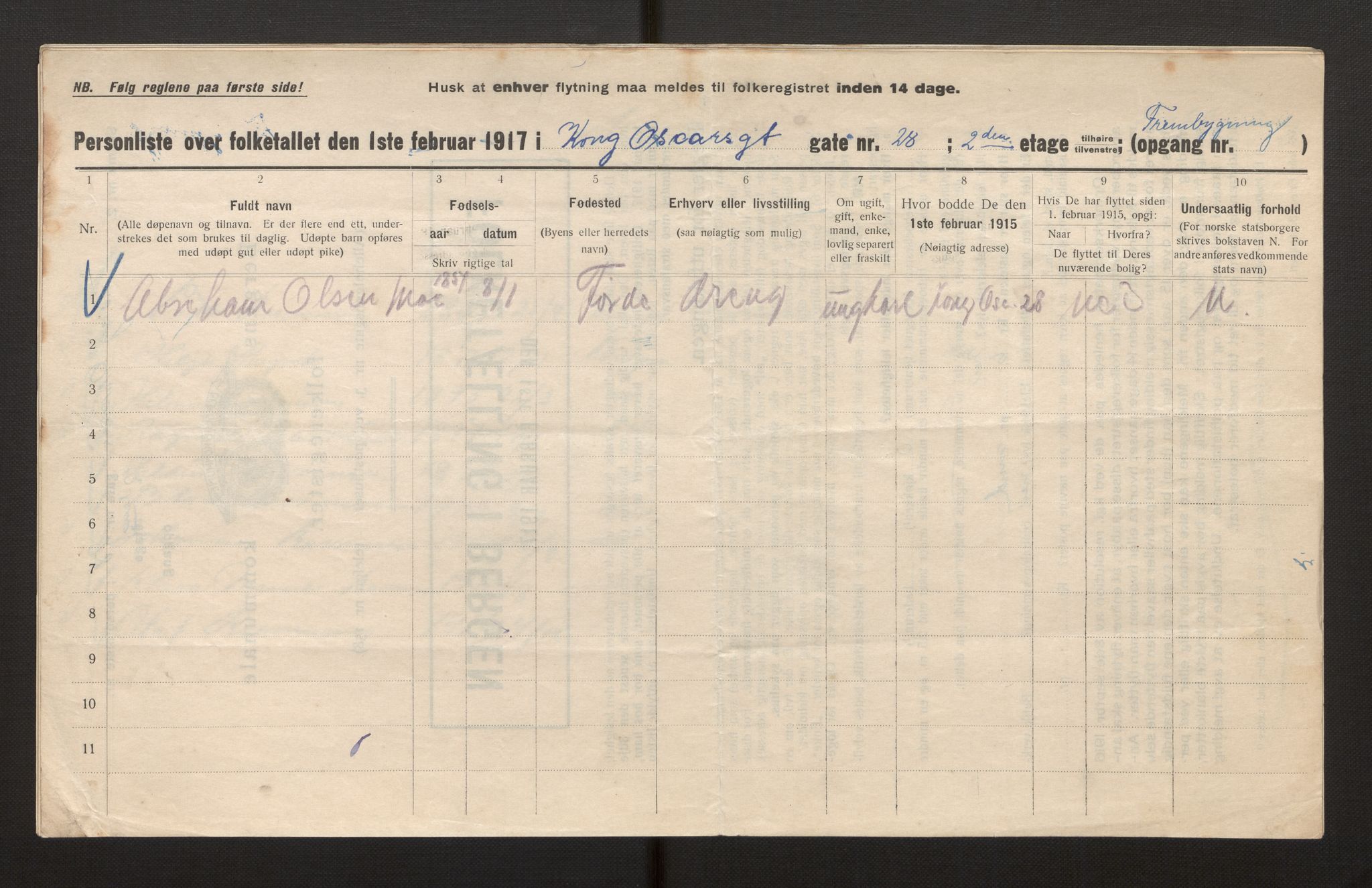 SAB, Municipal Census 1917 for Bergen, 1917, p. 19174