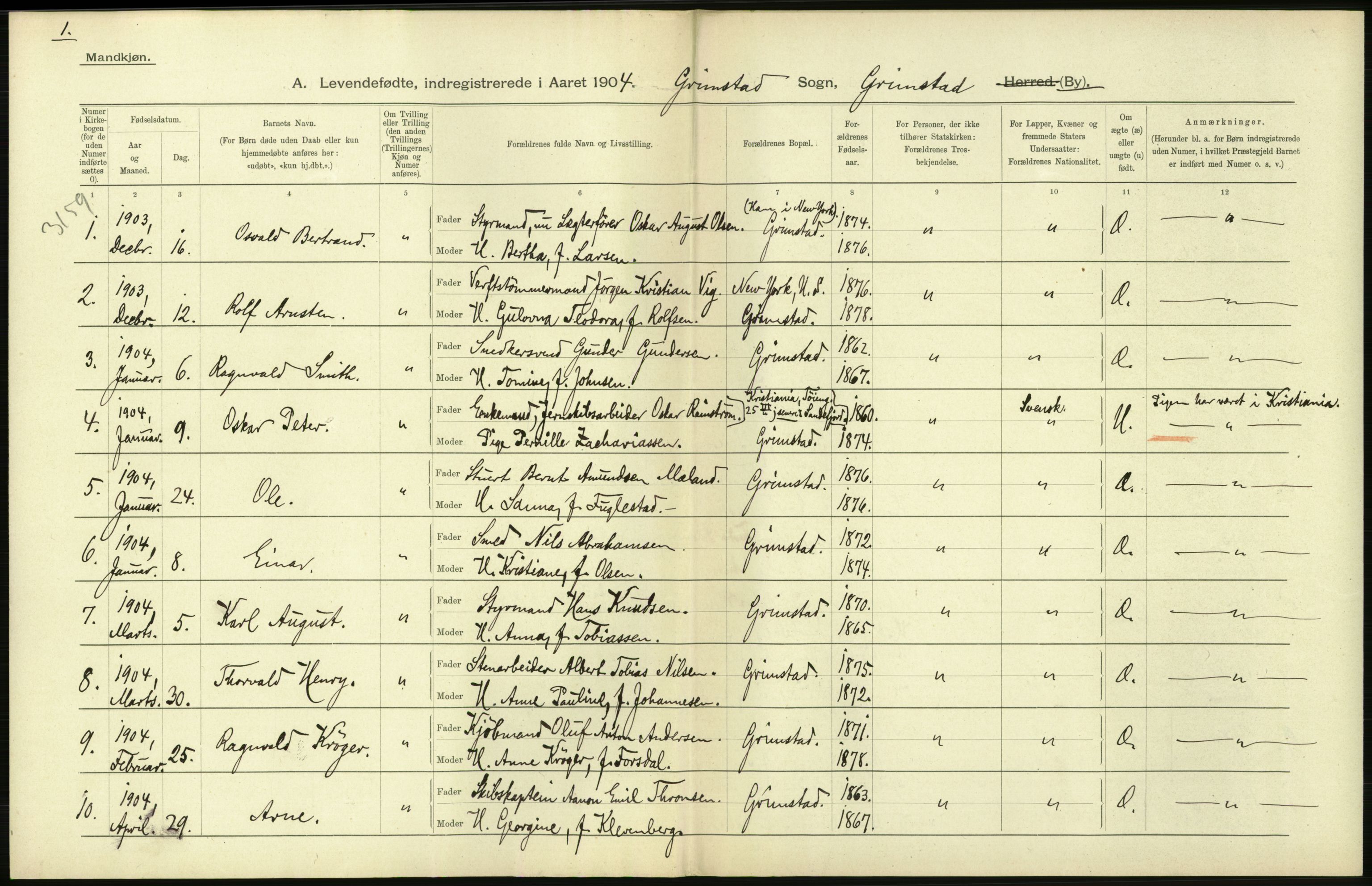 Statistisk sentralbyrå, Sosiodemografiske emner, Befolkning, AV/RA-S-2228/D/Df/Dfa/Dfab/L0010: Nedenes amt: Fødte, gifte, døde, 1904, p. 256