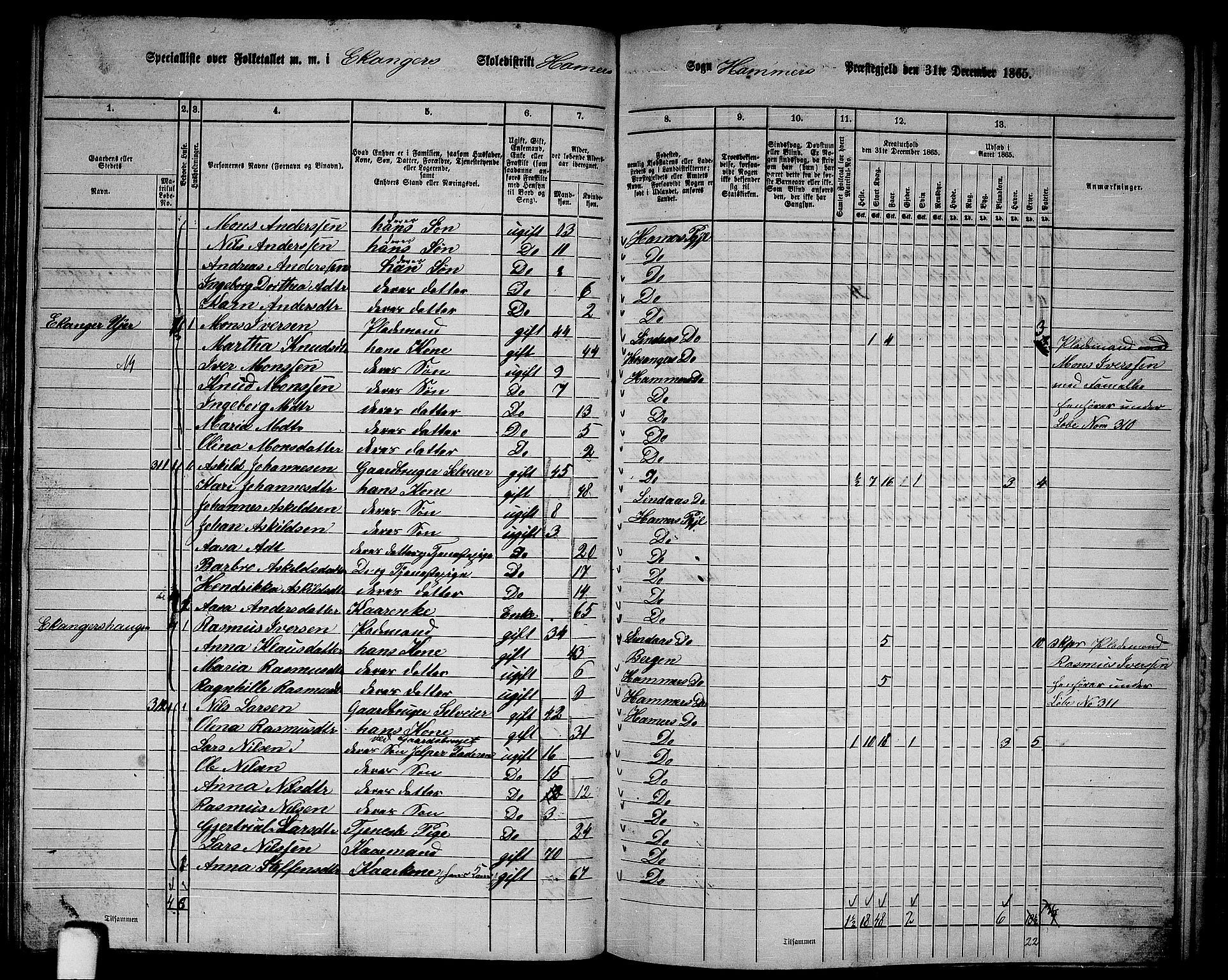 RA, 1865 census for Hamre, 1865, p. 118