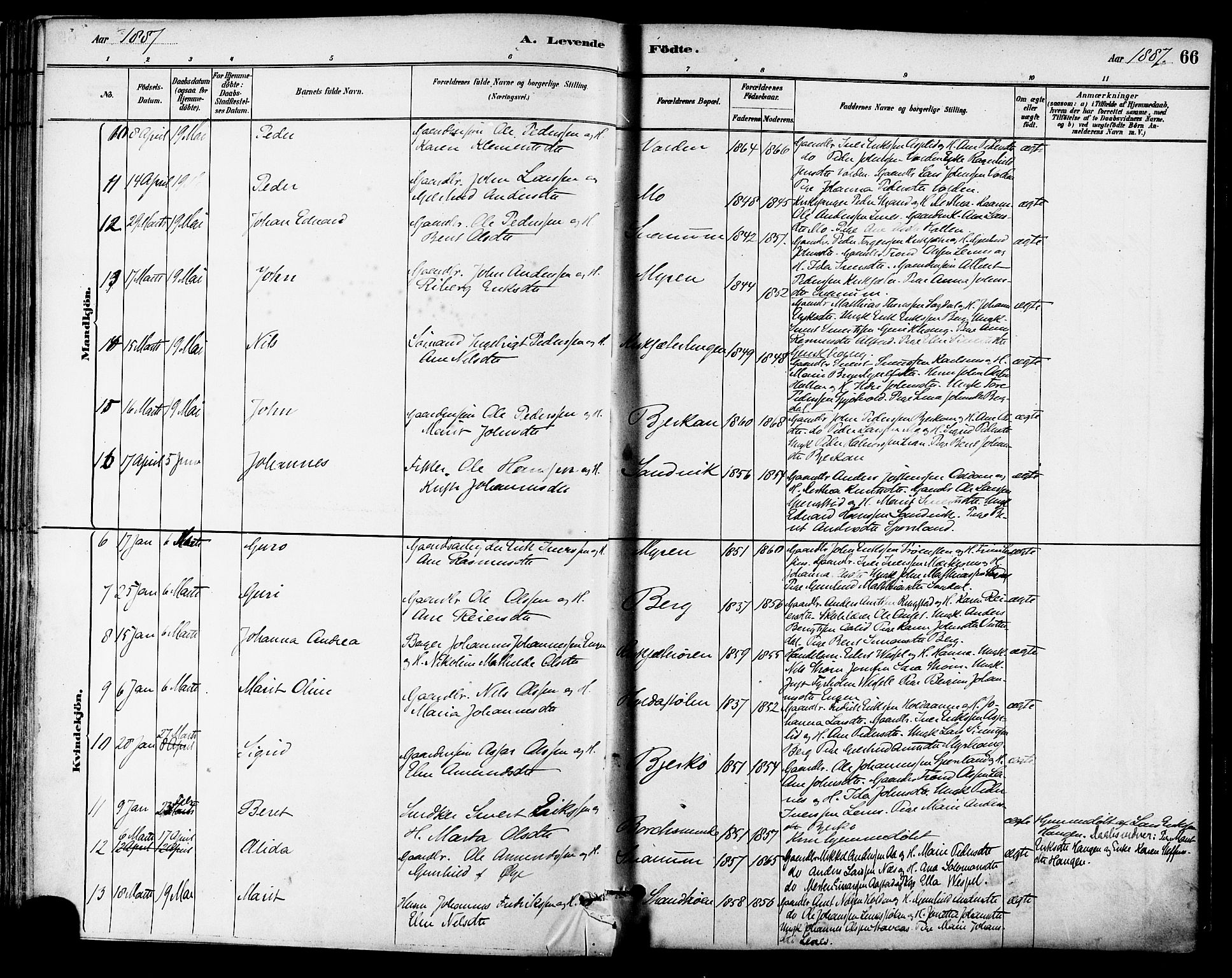 Ministerialprotokoller, klokkerbøker og fødselsregistre - Sør-Trøndelag, SAT/A-1456/630/L0496: Parish register (official) no. 630A09, 1879-1895, p. 66
