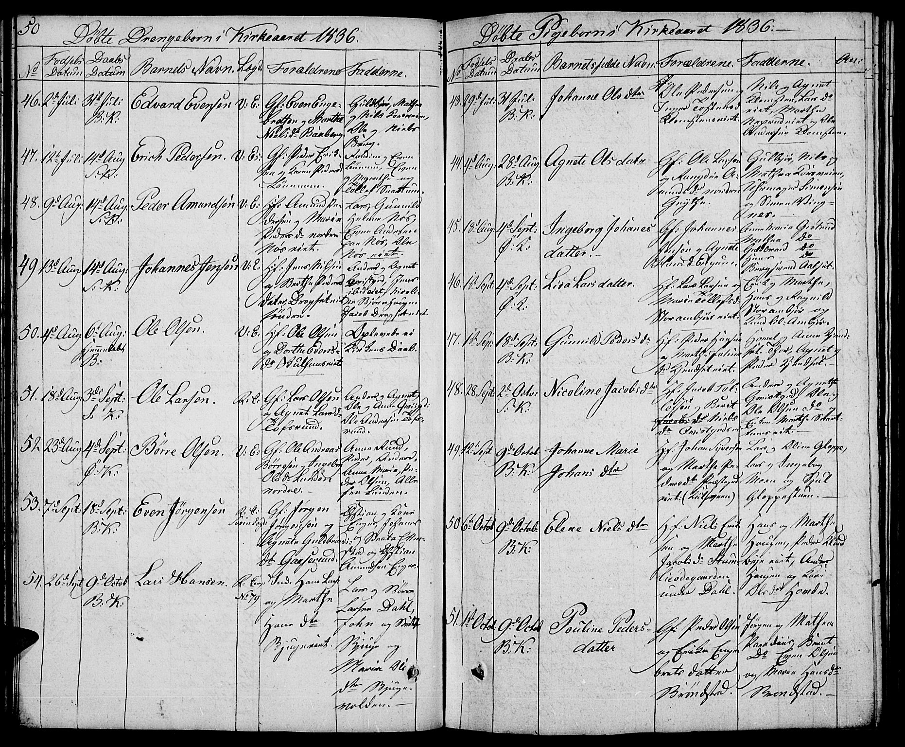 Biri prestekontor, SAH/PREST-096/H/Ha/Hab/L0002: Parish register (copy) no. 2, 1828-1842, p. 50