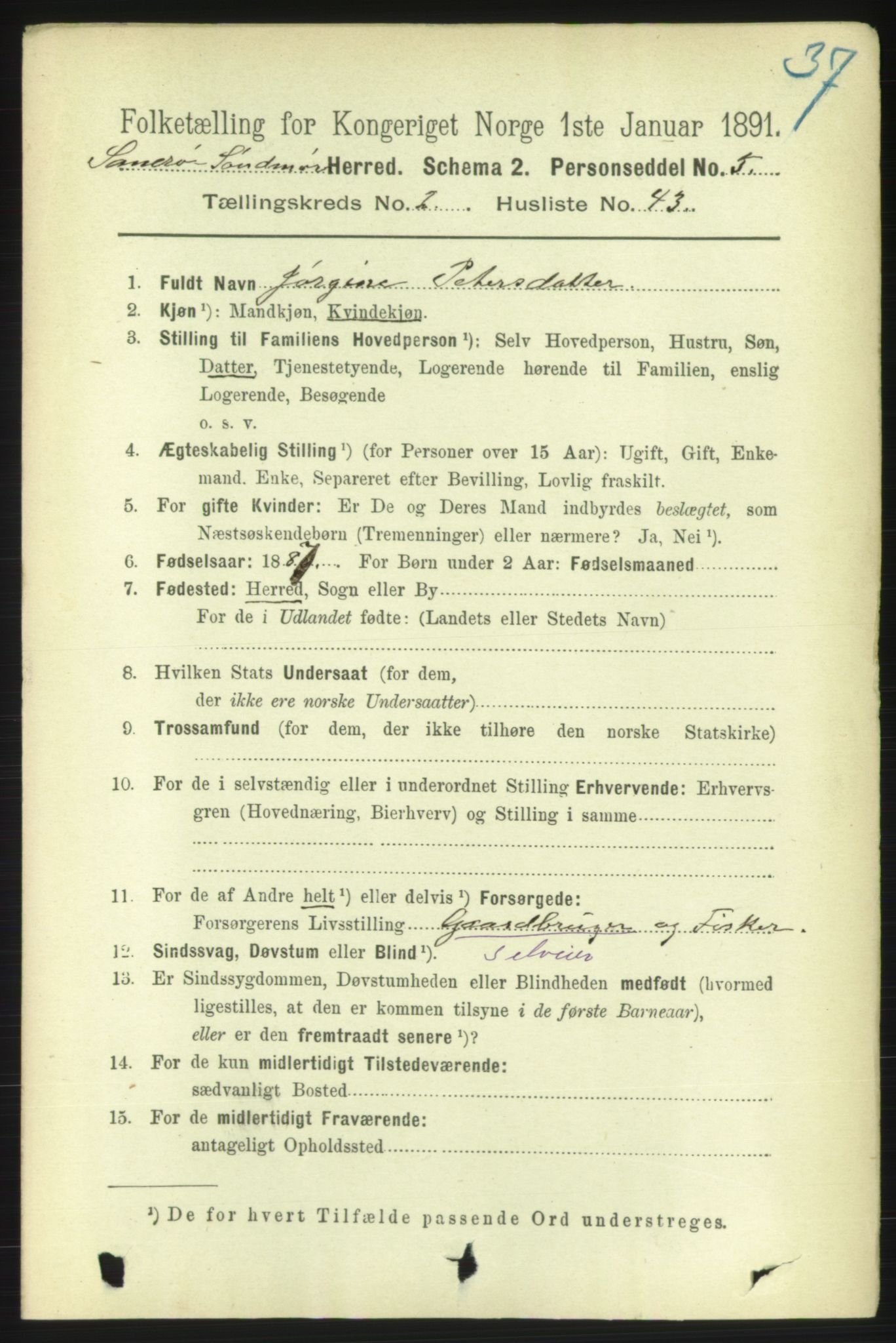 RA, 1891 census for 1514 Sande, 1891, p. 414