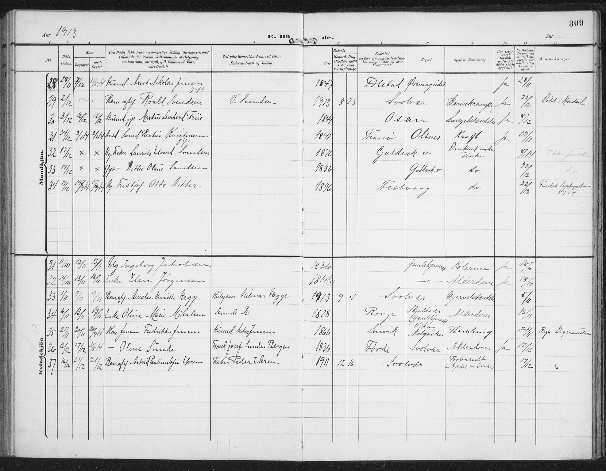 Ministerialprotokoller, klokkerbøker og fødselsregistre - Nordland, AV/SAT-A-1459/874/L1063: Parish register (official) no. 874A07, 1907-1915, p. 309