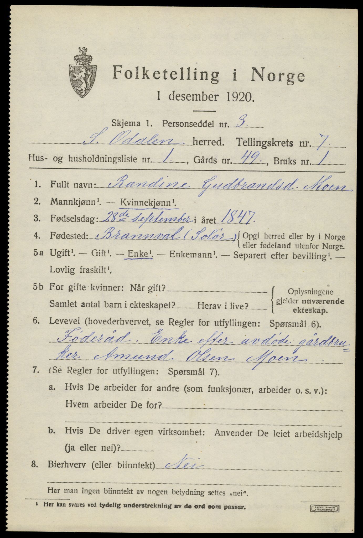 SAH, 1920 census for Sør-Odal, 1920, p. 8655