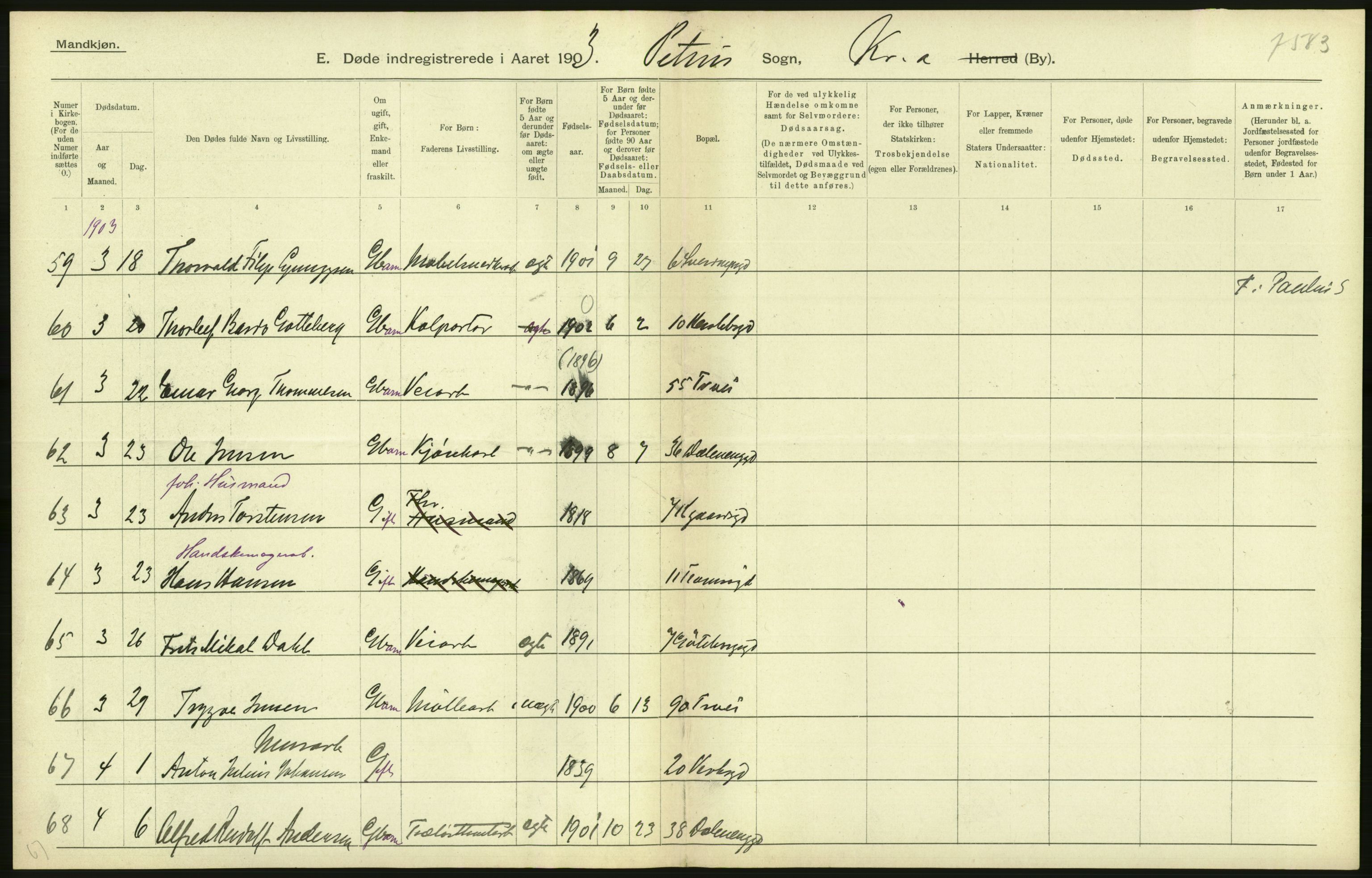 Statistisk sentralbyrå, Sosiodemografiske emner, Befolkning, AV/RA-S-2228/D/Df/Dfa/Dfaa/L0004: Kristiania: Gifte, døde, 1903, p. 342