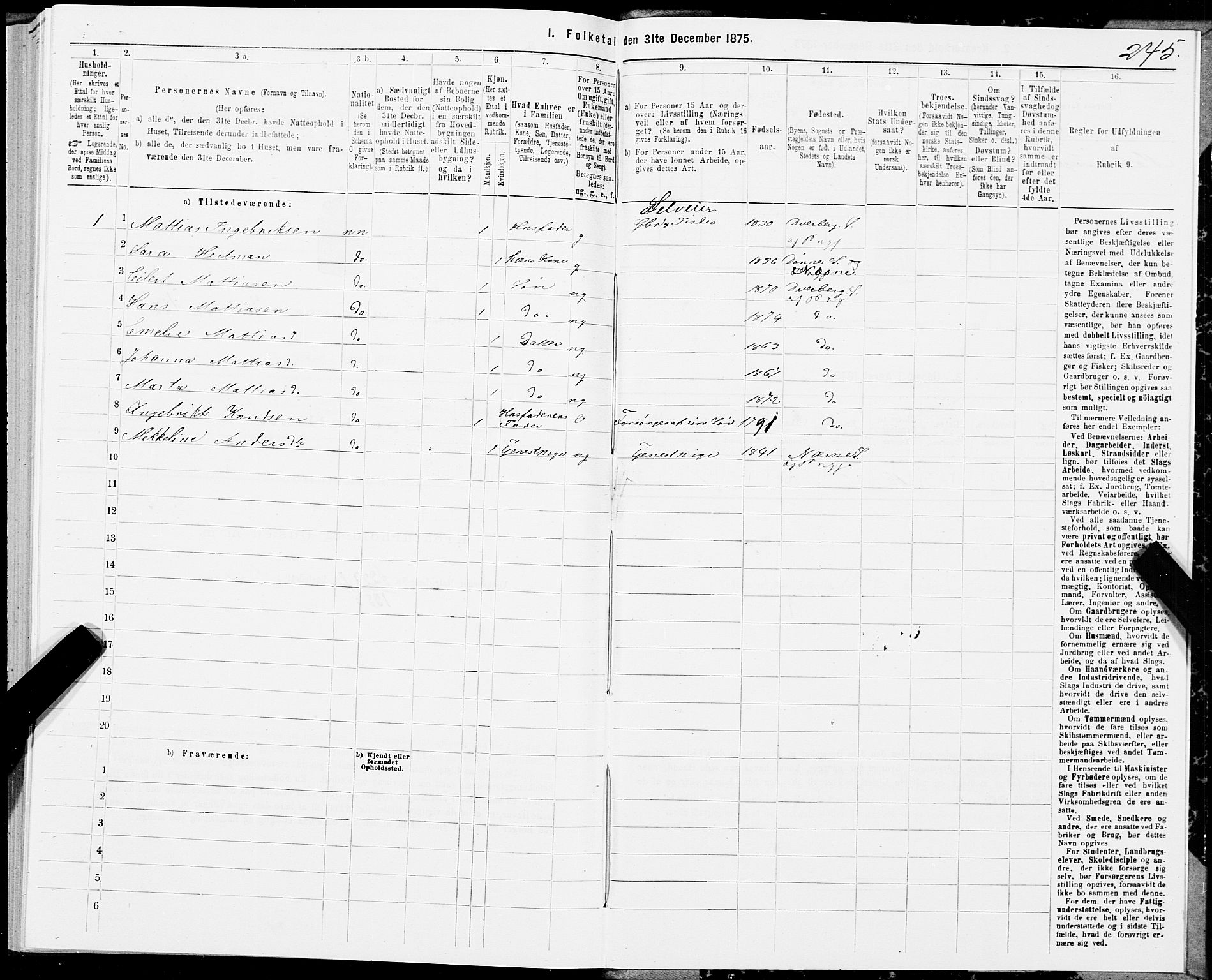 SAT, 1875 census for 1872P Dverberg, 1875, p. 2245