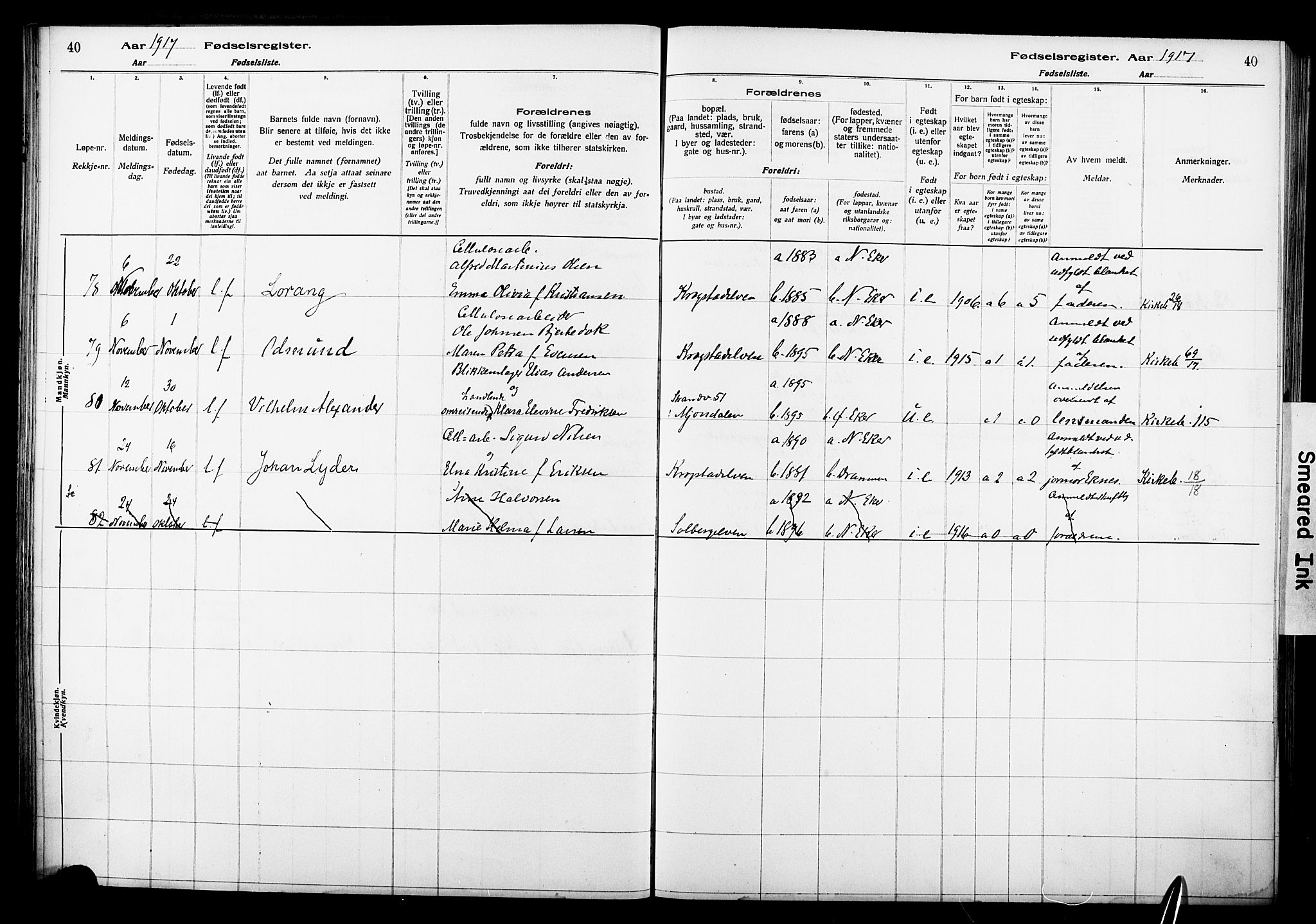 Nedre Eiker kirkebøker, AV/SAKO-A-612/J/Ja/L0001: Birth register no. 1, 1916-1925, p. 40