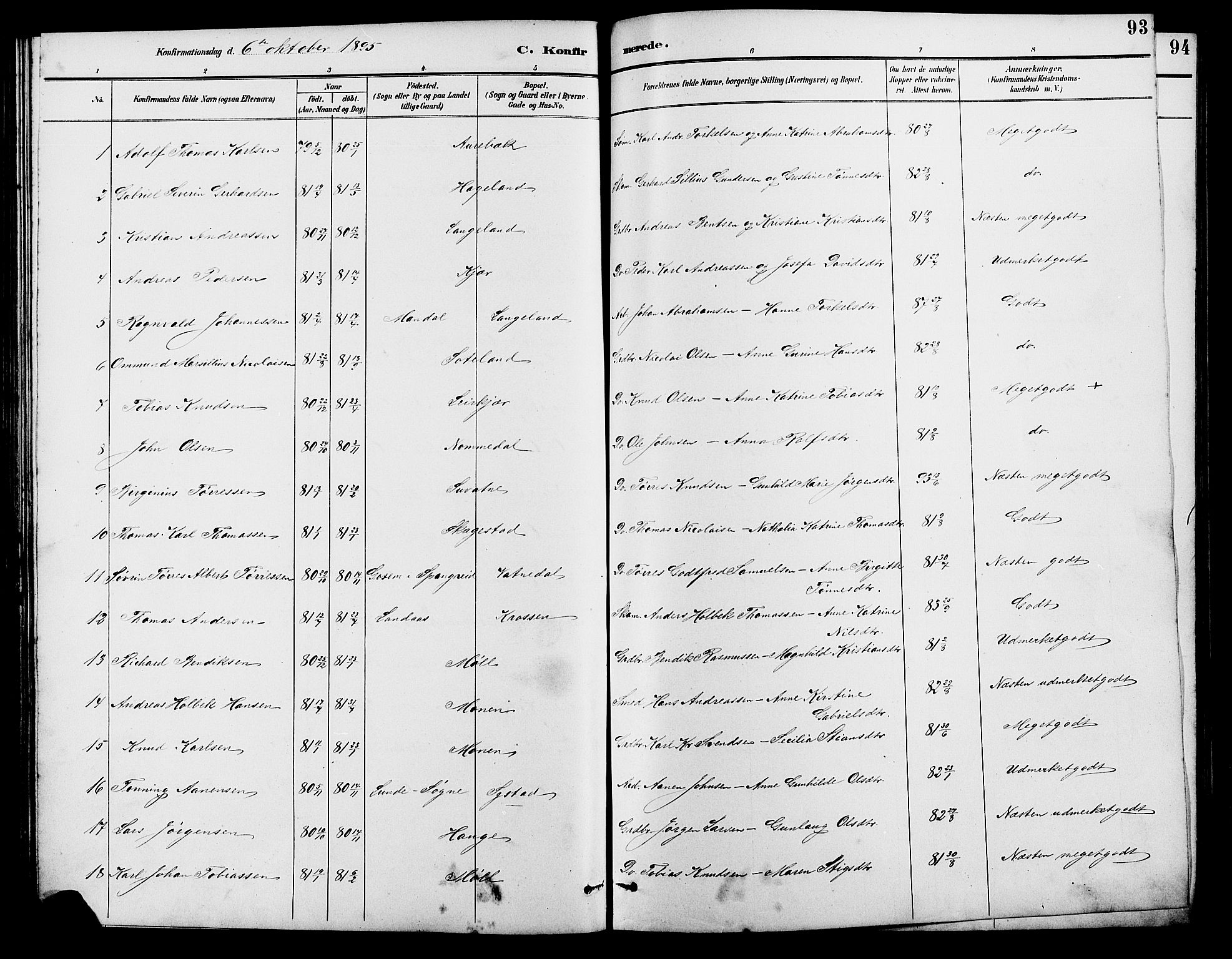 Holum sokneprestkontor, SAK/1111-0022/F/Fb/Fba/L0005: Parish register (copy) no. B 5, 1891-1909, p. 93