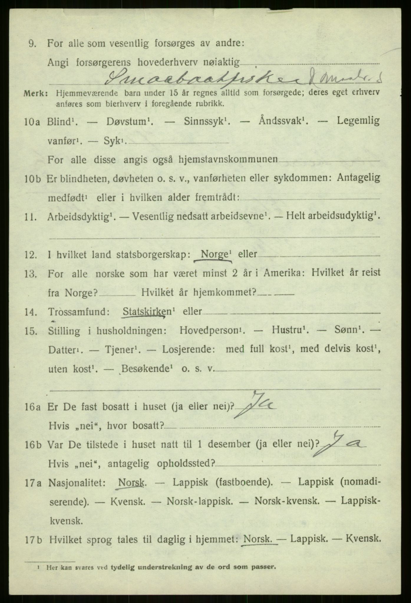 SATØ, 1920 census for Berg, 1920, p. 2138