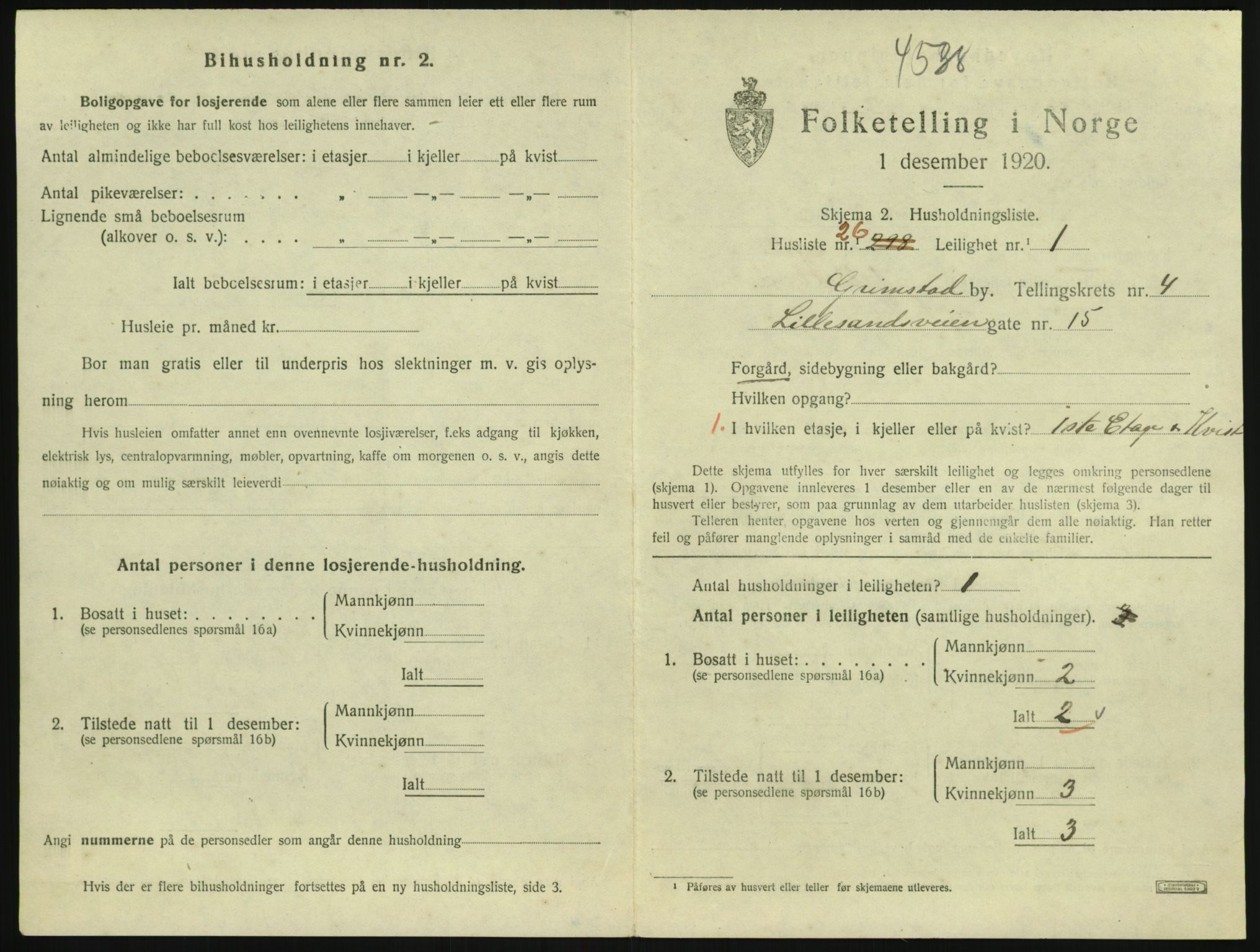 SAK, 1920 census for Grimstad, 1920, p. 1895