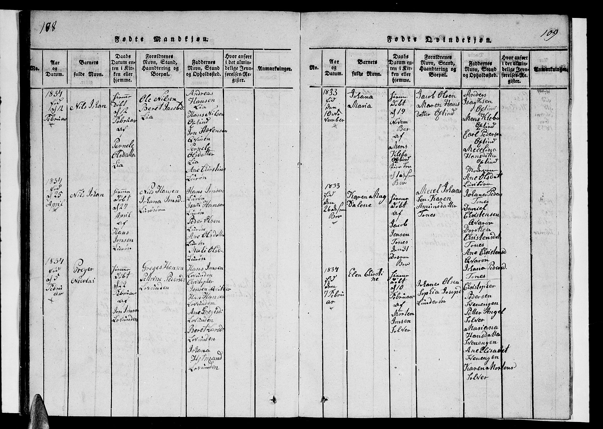 Ministerialprotokoller, klokkerbøker og fødselsregistre - Nordland, SAT/A-1459/839/L0571: Parish register (copy) no. 839C01, 1820-1840, p. 108-109