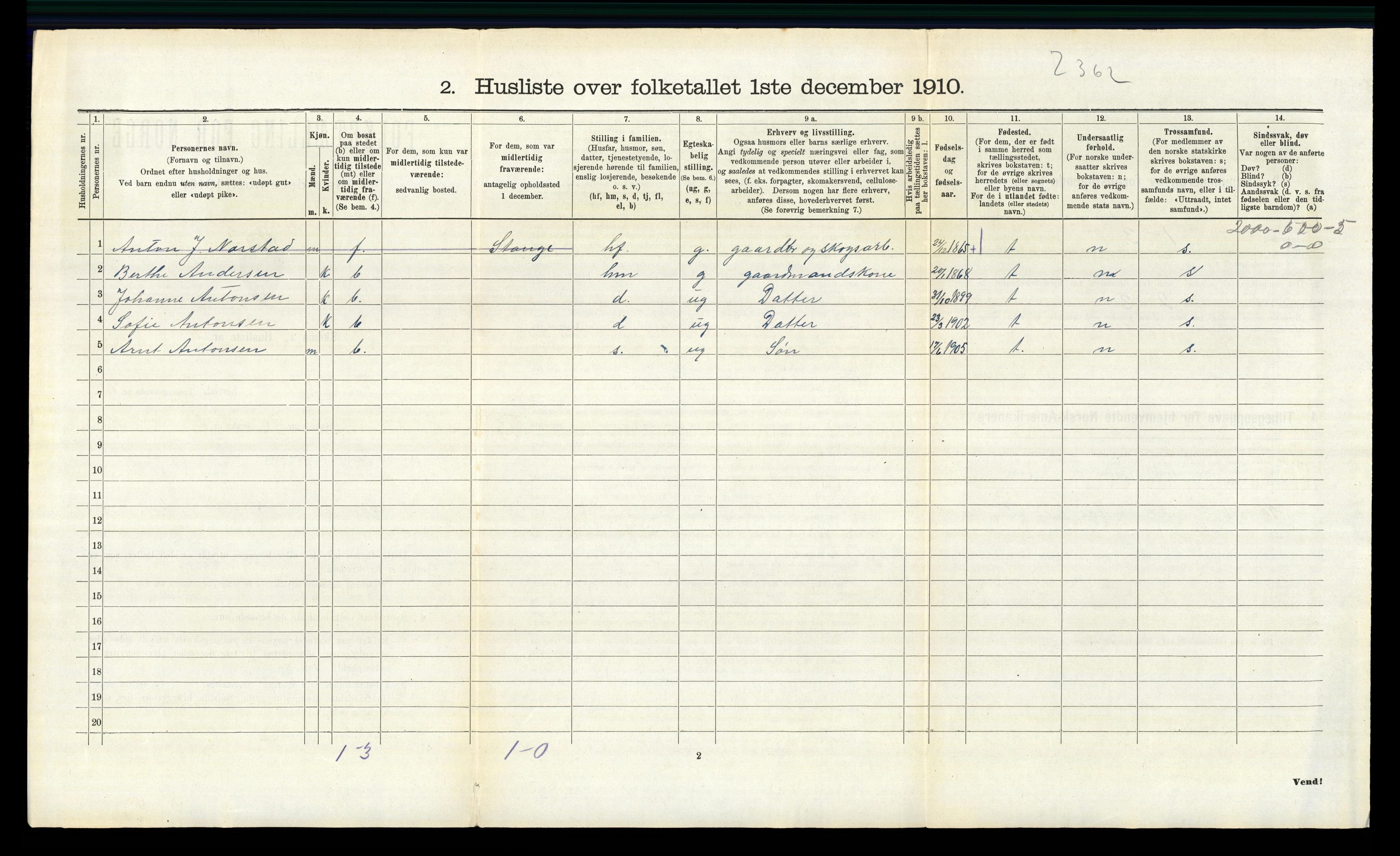 RA, 1910 census for Romedal, 1910, p. 1558