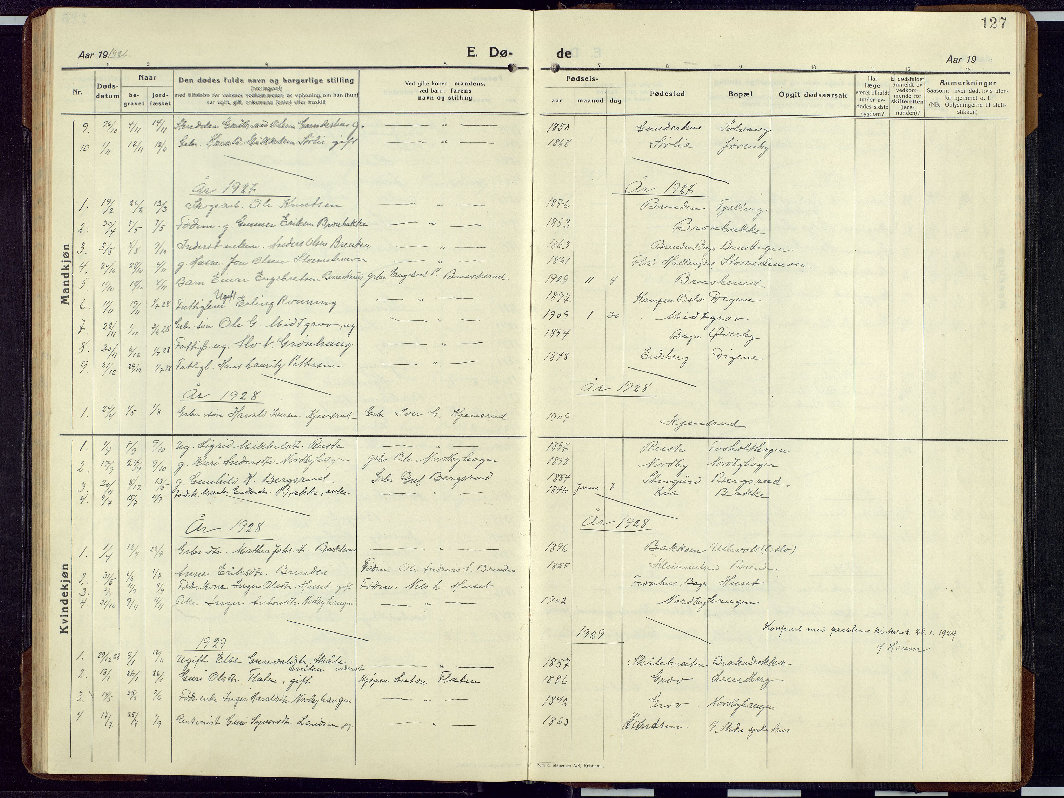 Sør-Aurdal prestekontor, SAH/PREST-128/H/Ha/Hab/L0012: Parish register (copy) no. 12, 1924-1956, p. 127