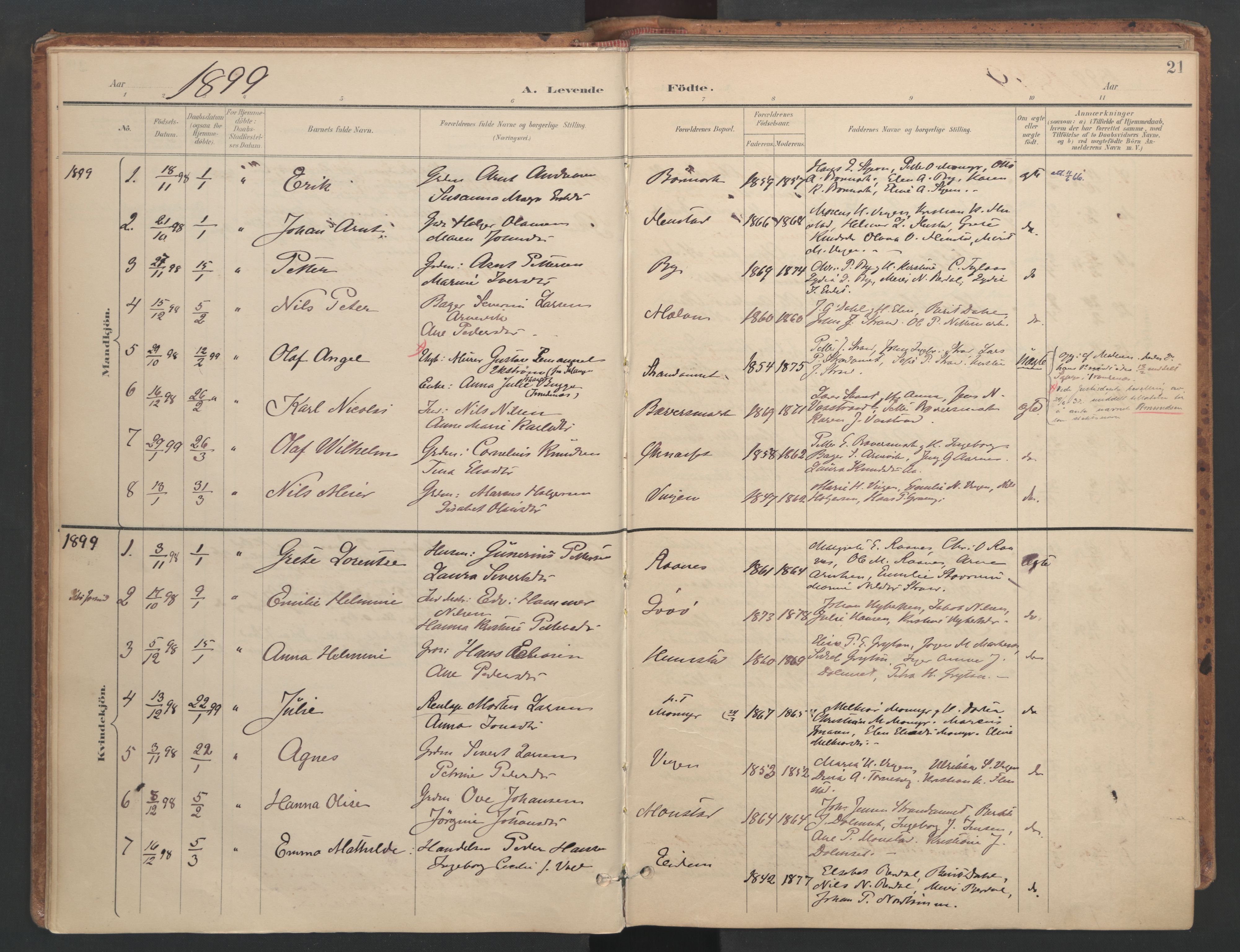 Ministerialprotokoller, klokkerbøker og fødselsregistre - Sør-Trøndelag, SAT/A-1456/655/L0681: Parish register (official) no. 655A10, 1895-1907, p. 21