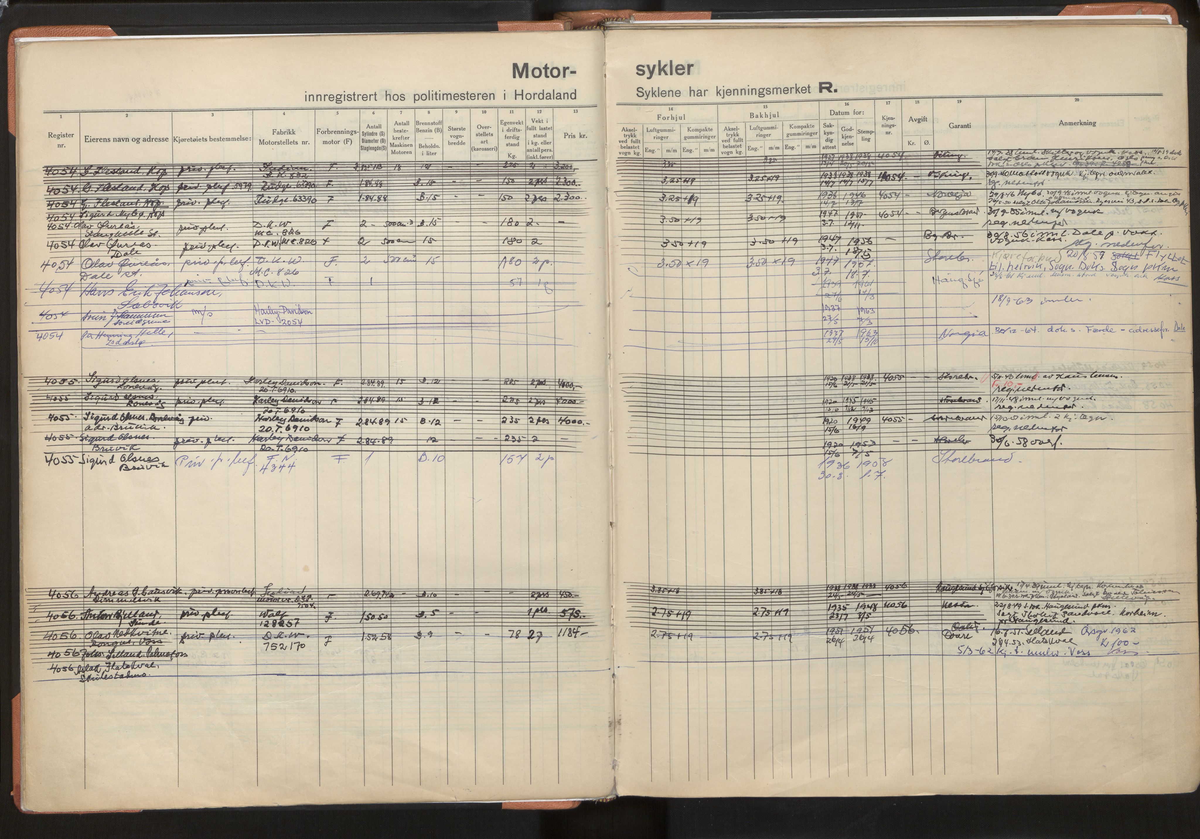 Statens vegvesen, Hordaland vegkontor, AV/SAB-A-5201/2/O/Oa/L0010: Motorsykkel/moped - R4000-4733, 1915-1970