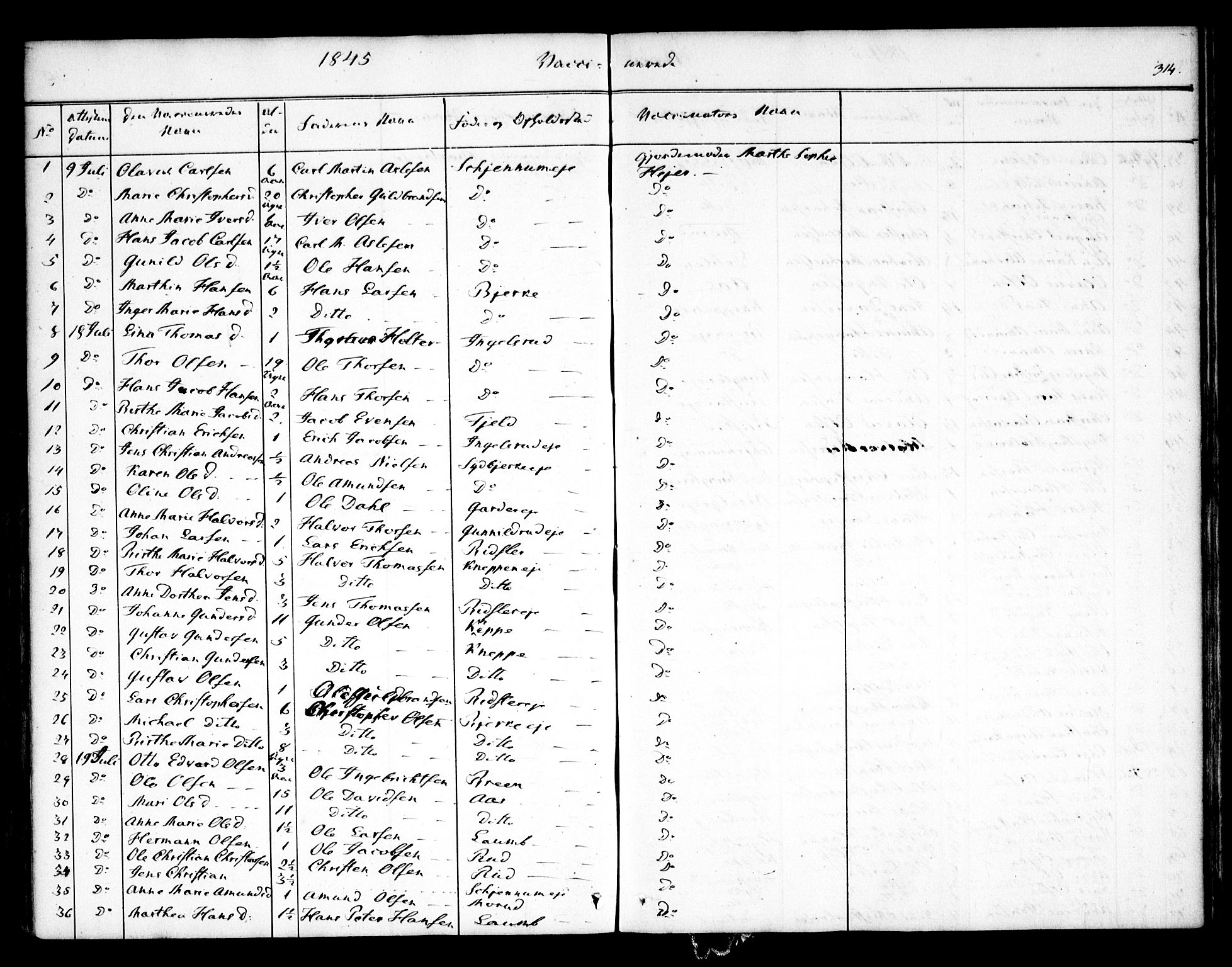 Nannestad prestekontor Kirkebøker, SAO/A-10414a/F/Fa/L0010: Parish register (official) no. I 10, 1840-1850, p. 314