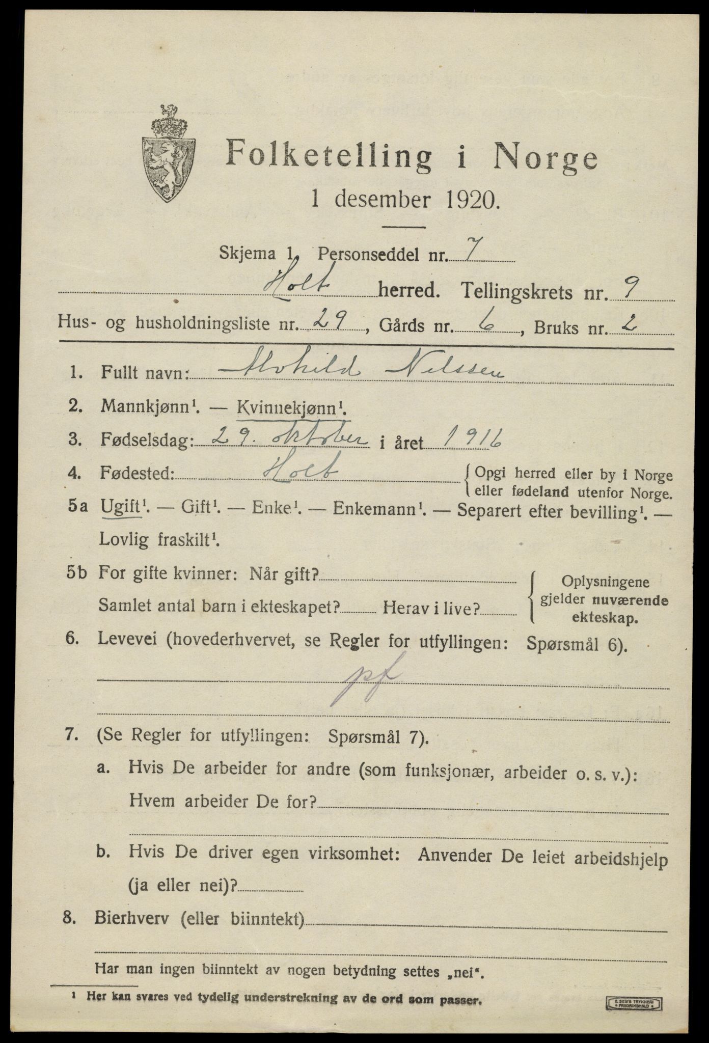 SAK, 1920 census for Holt, 1920, p. 5426