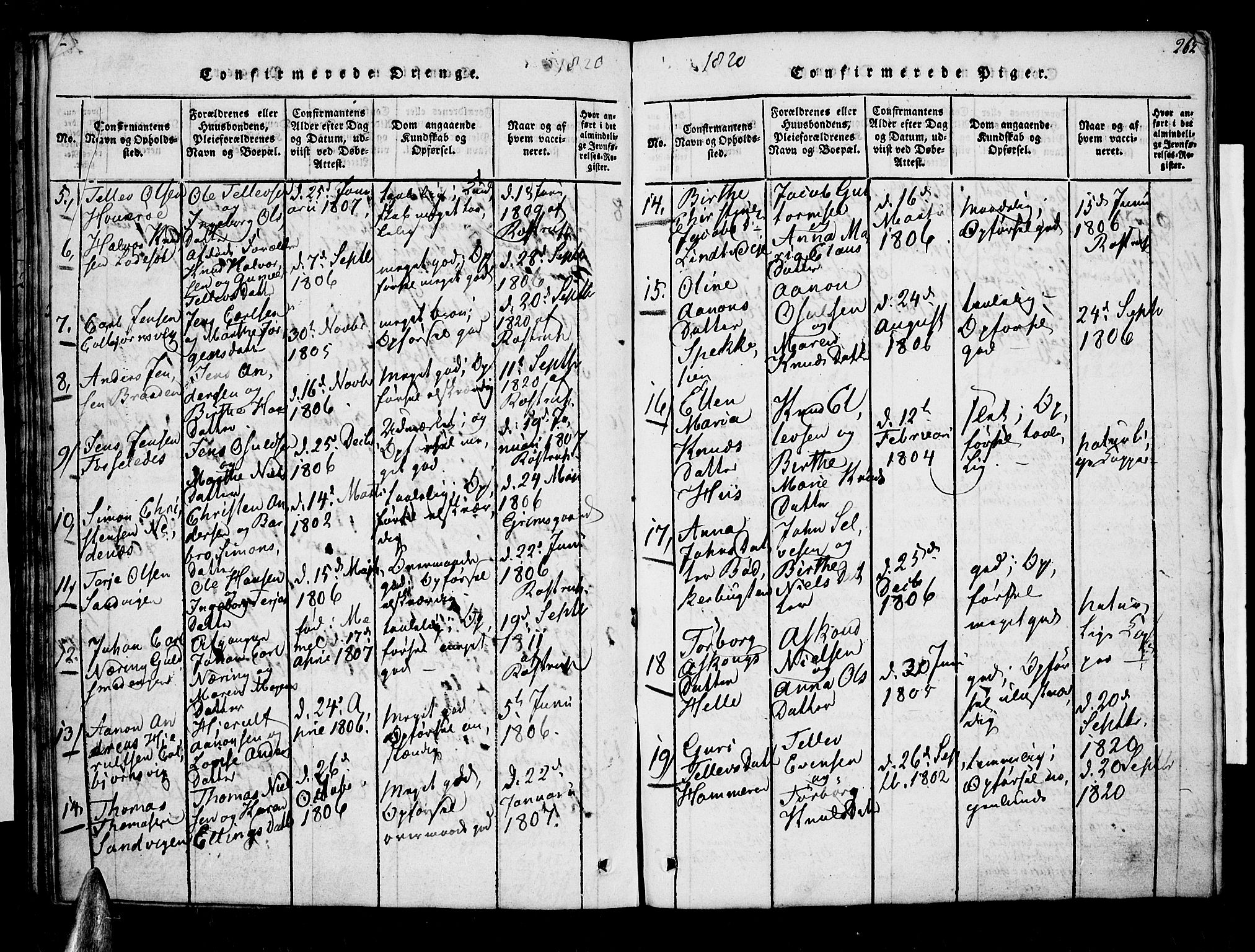 Øyestad sokneprestkontor, AV/SAK-1111-0049/F/Fa/L0012: Parish register (official) no. A 12, 1816-1827, p. 262