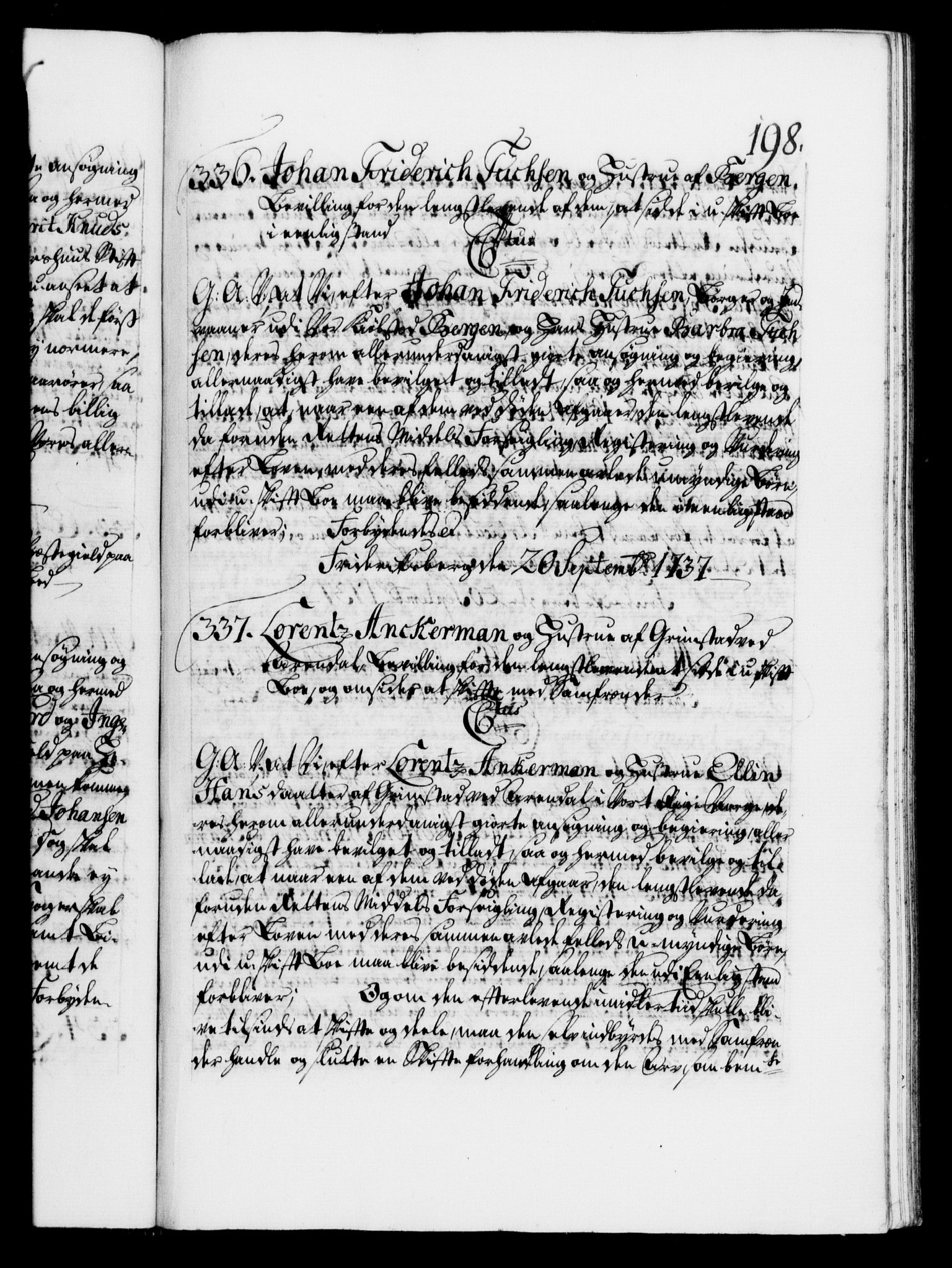 Danske Kanselli 1572-1799, RA/EA-3023/F/Fc/Fca/Fcaa/L0030: Norske registre, 1737-1738, p. 198a