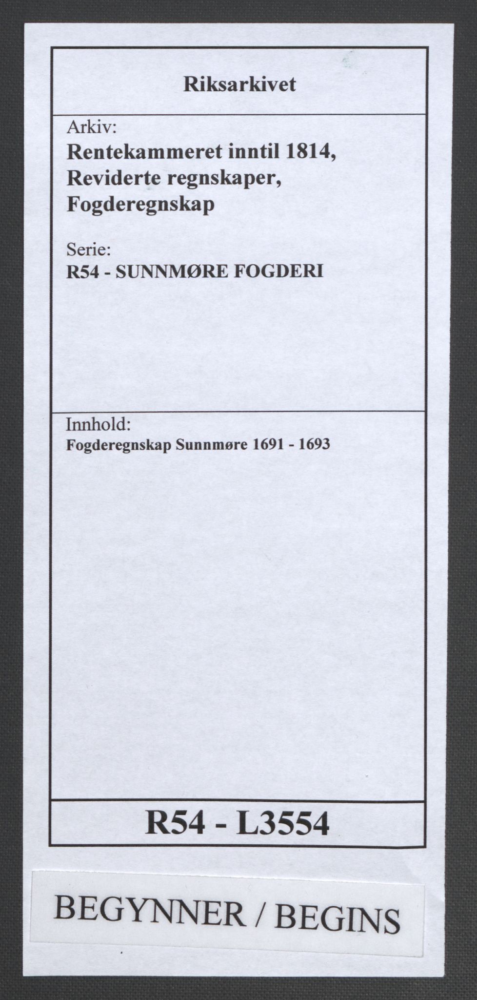 Rentekammeret inntil 1814, Reviderte regnskaper, Fogderegnskap, RA/EA-4092/R54/L3554: Fogderegnskap Sunnmøre, 1691-1693, p. 1
