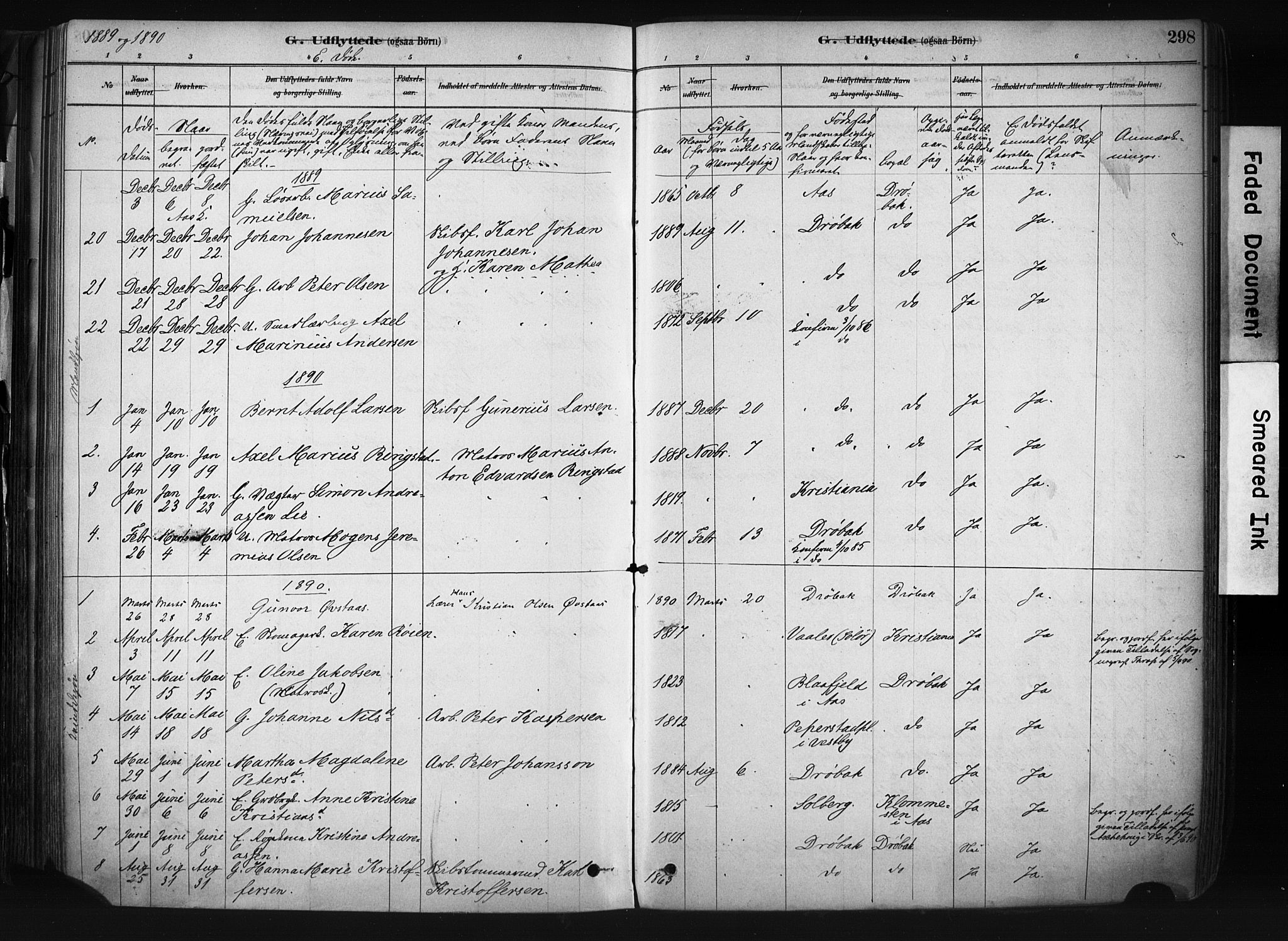 Drøbak prestekontor Kirkebøker, SAO/A-10142a/F/Fb/L0001: Parish register (official) no. II 1, 1878-1891, p. 298