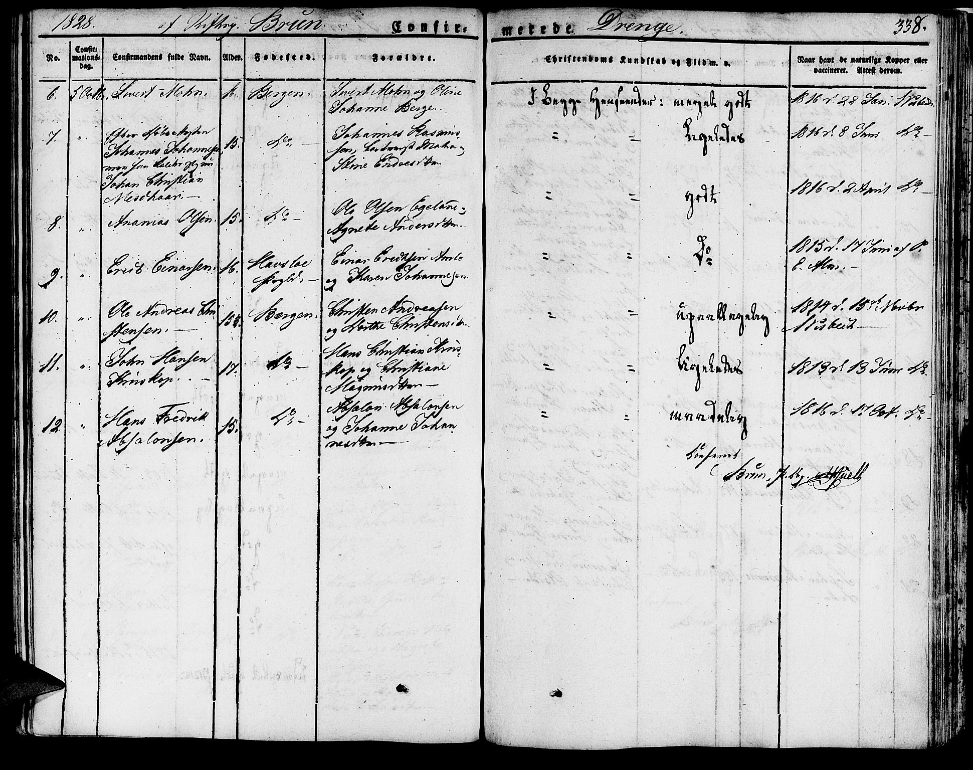 Domkirken sokneprestembete, SAB/A-74801/H/Haa/L0012: Parish register (official) no. A 12, 1821-1840, p. 338