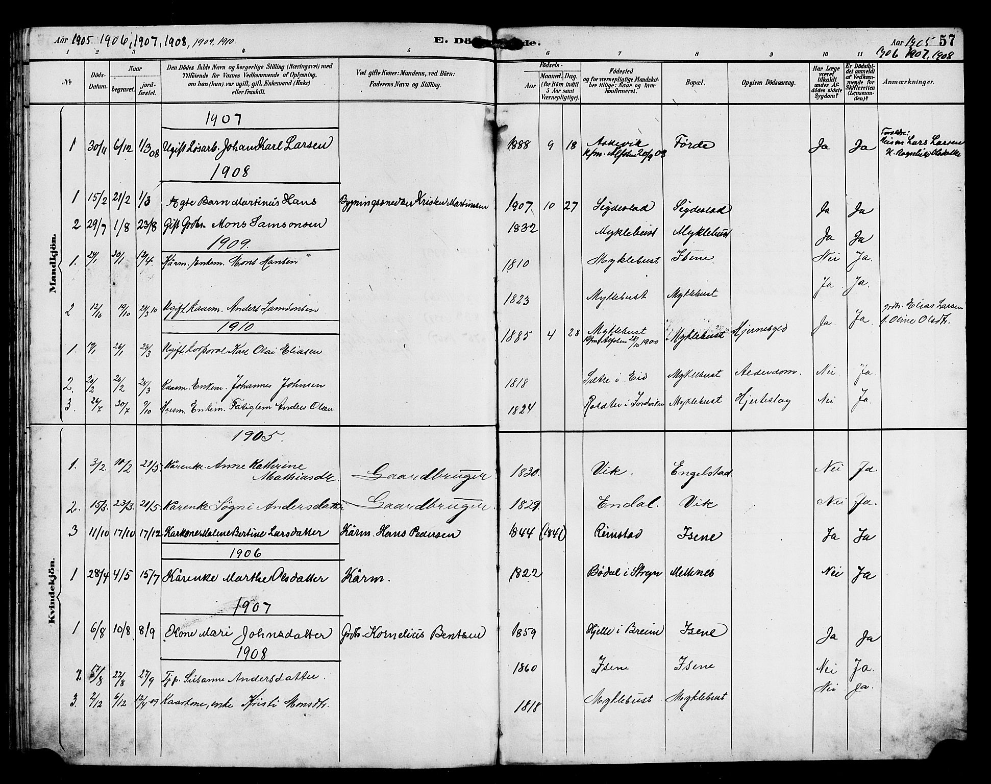 Davik sokneprestembete, AV/SAB-A-79701/H/Hab/Habd/L0002: Parish register (copy) no. D 2, 1890-1919, p. 57