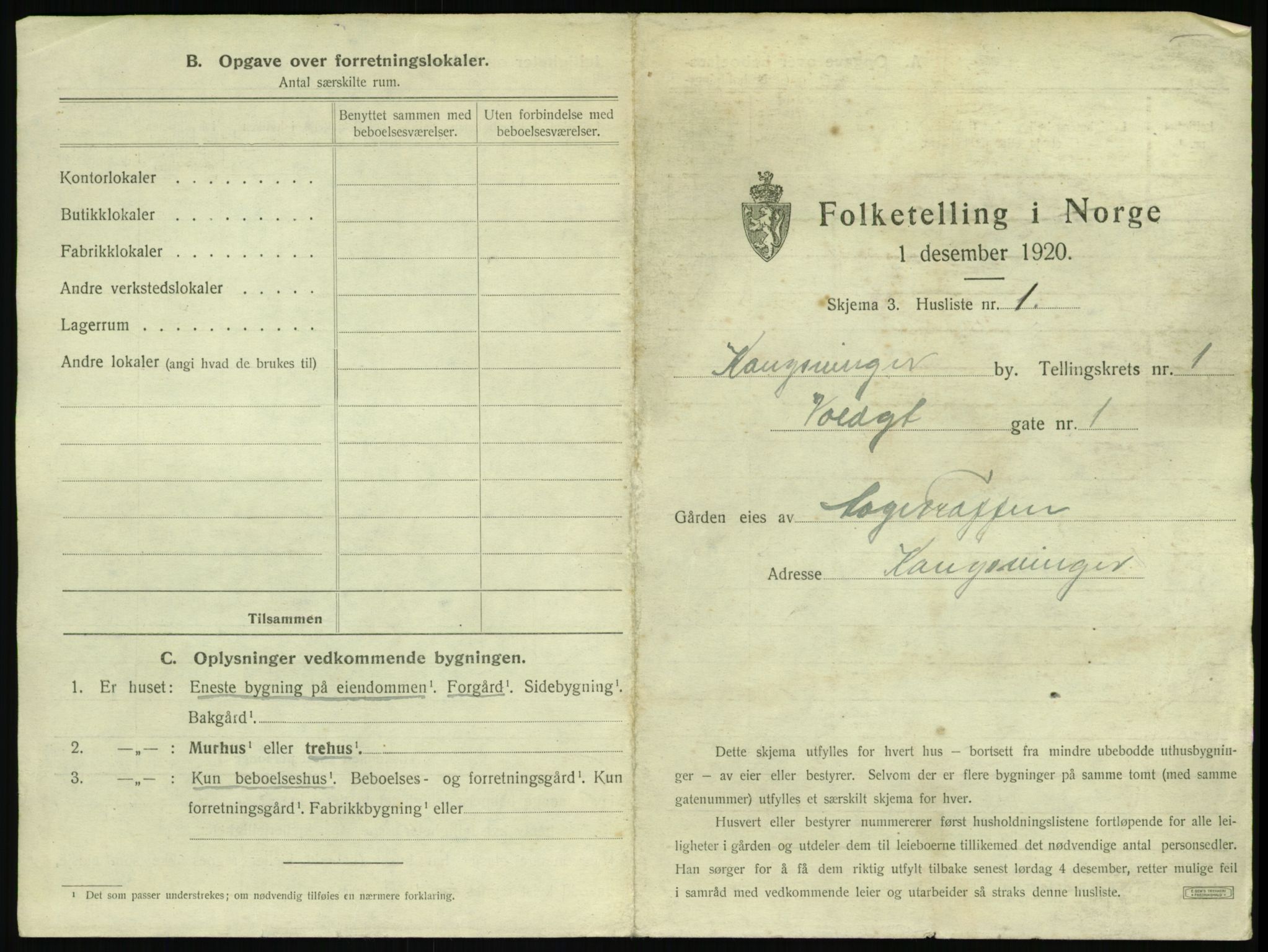 SAH, 1920 census for Kongsvinger, 1920, p. 19