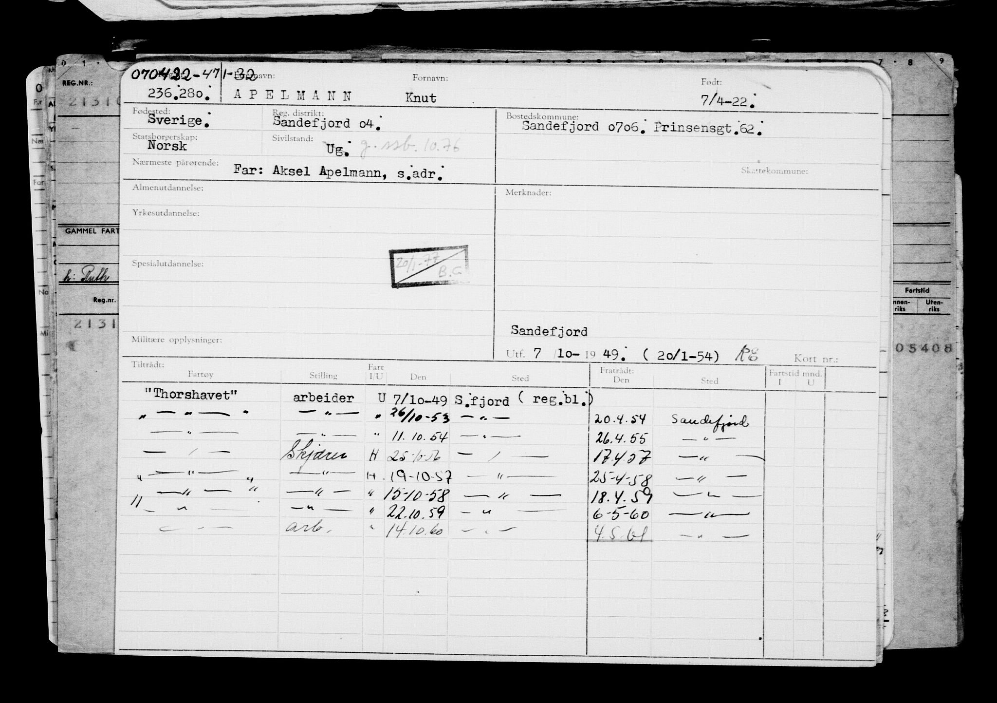 Direktoratet for sjømenn, AV/RA-S-3545/G/Gb/L0205: Hovedkort, 1922, p. 158