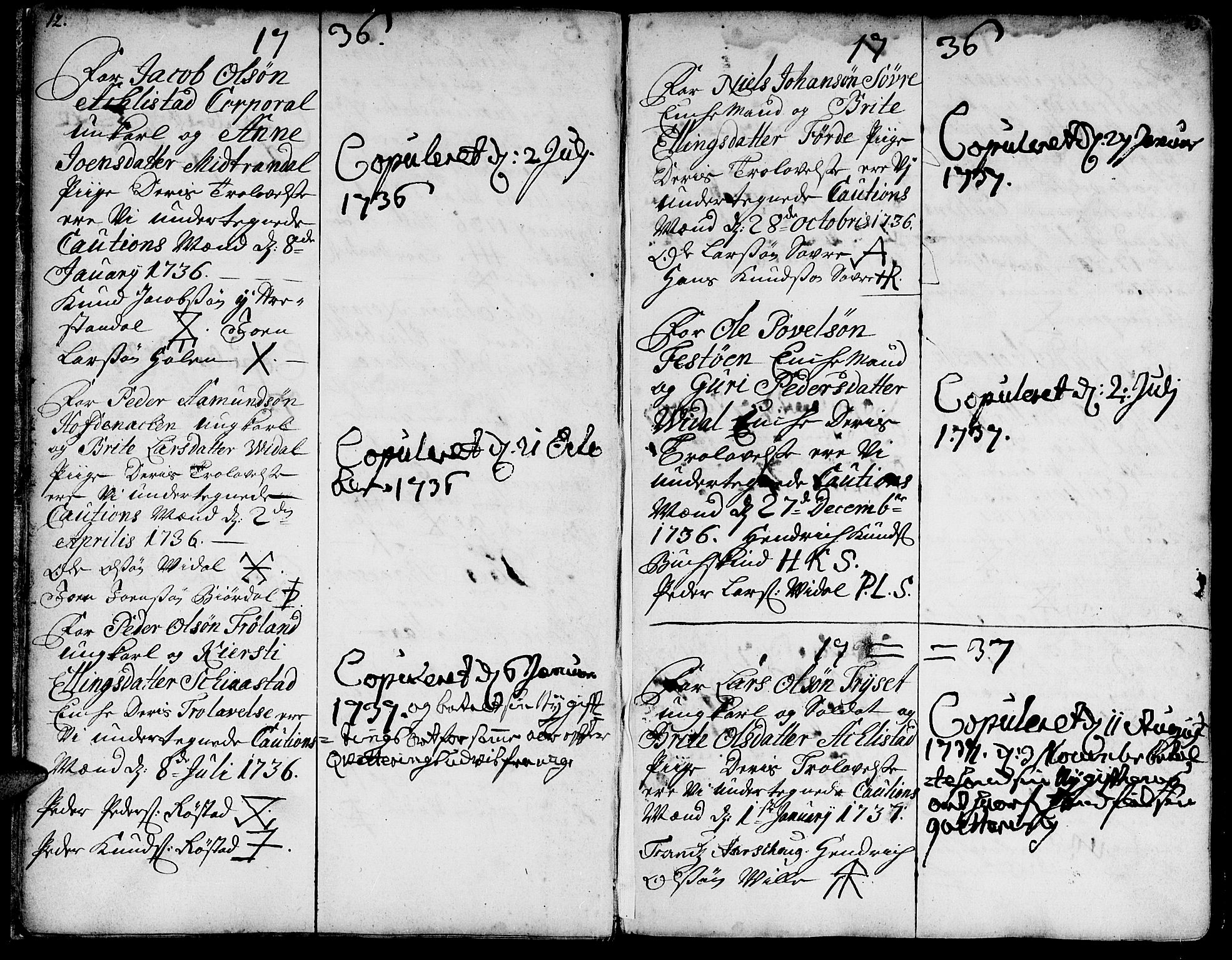 Ministerialprotokoller, klokkerbøker og fødselsregistre - Møre og Romsdal, AV/SAT-A-1454/515/L0205: Parish register (official) no. 515A01, 1733-1764, p. 12-13