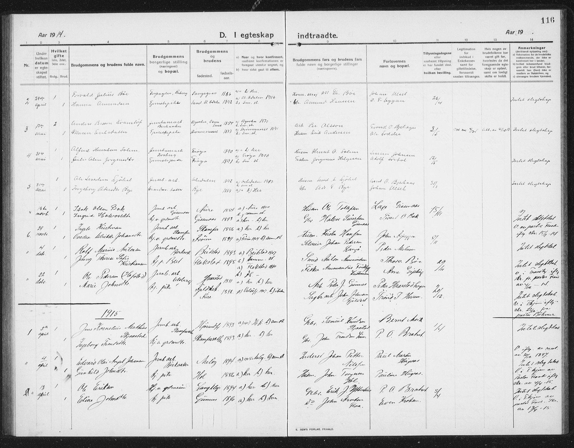 Ministerialprotokoller, klokkerbøker og fødselsregistre - Sør-Trøndelag, SAT/A-1456/675/L0888: Parish register (copy) no. 675C01, 1913-1935, p. 116