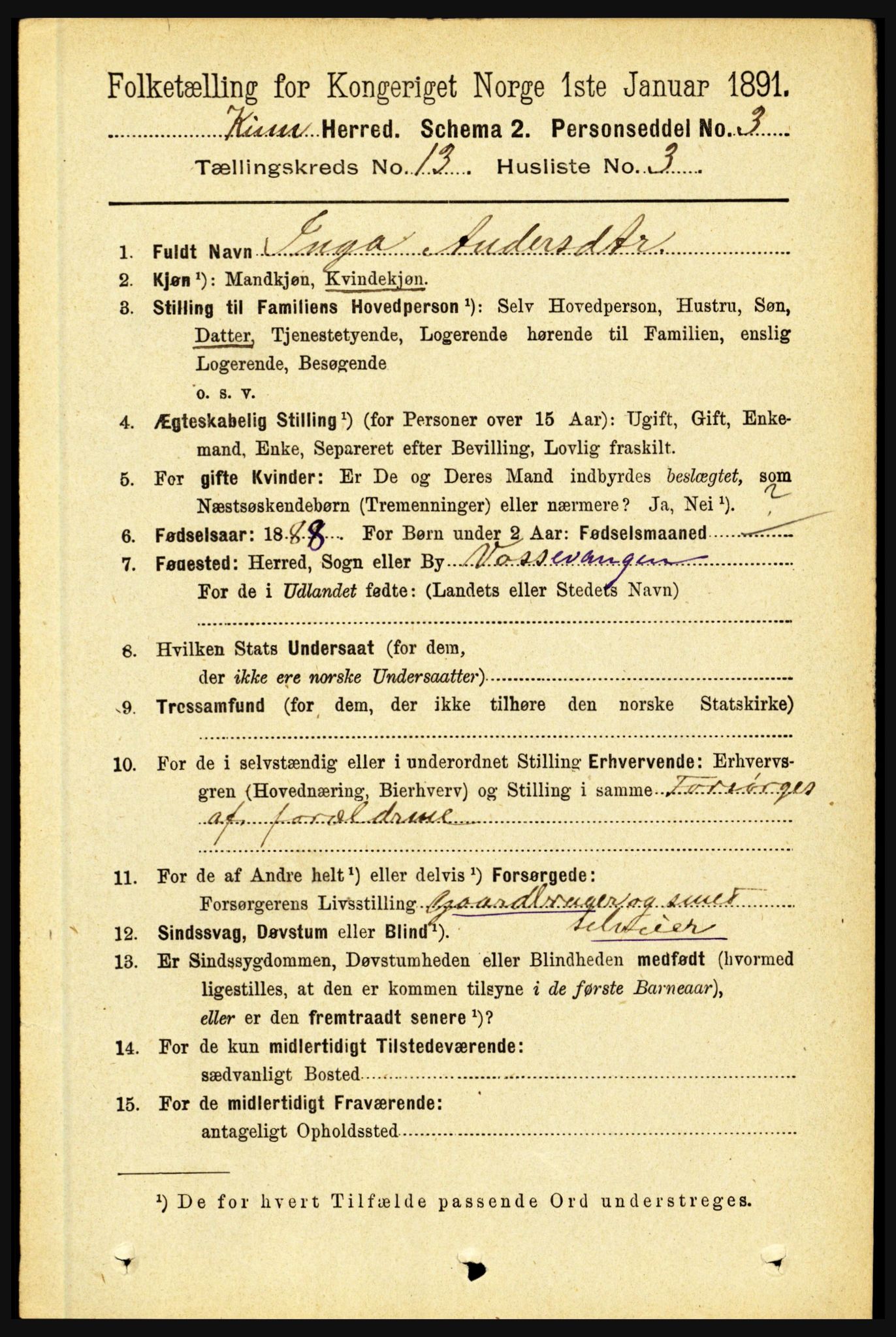 RA, 1891 census for 1437 Kinn, 1891, p. 5066