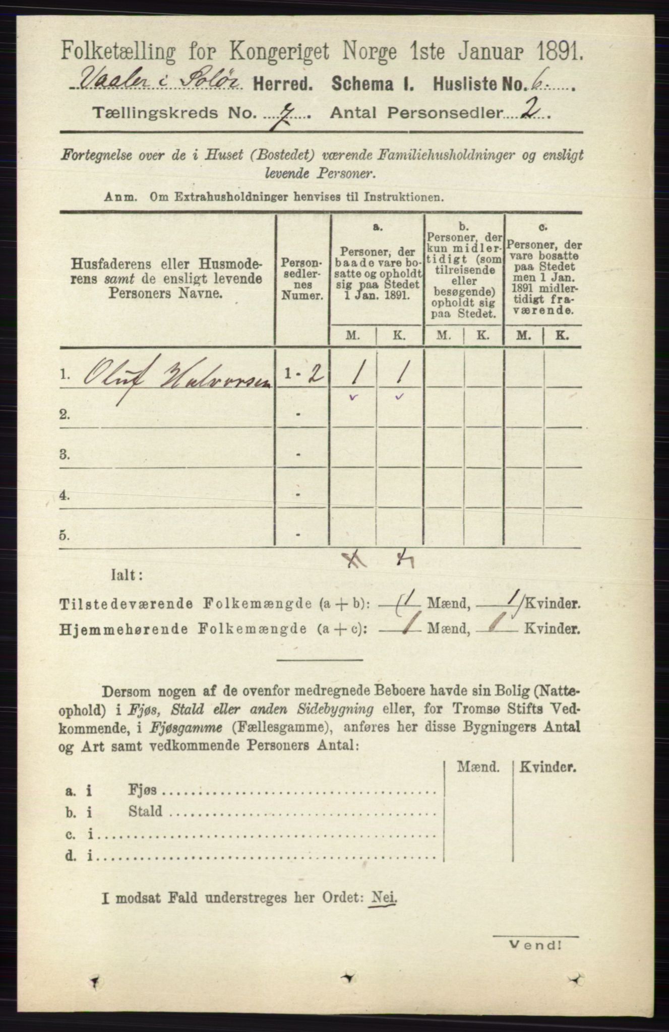 RA, 1891 census for 0426 Våler, 1891, p. 2874