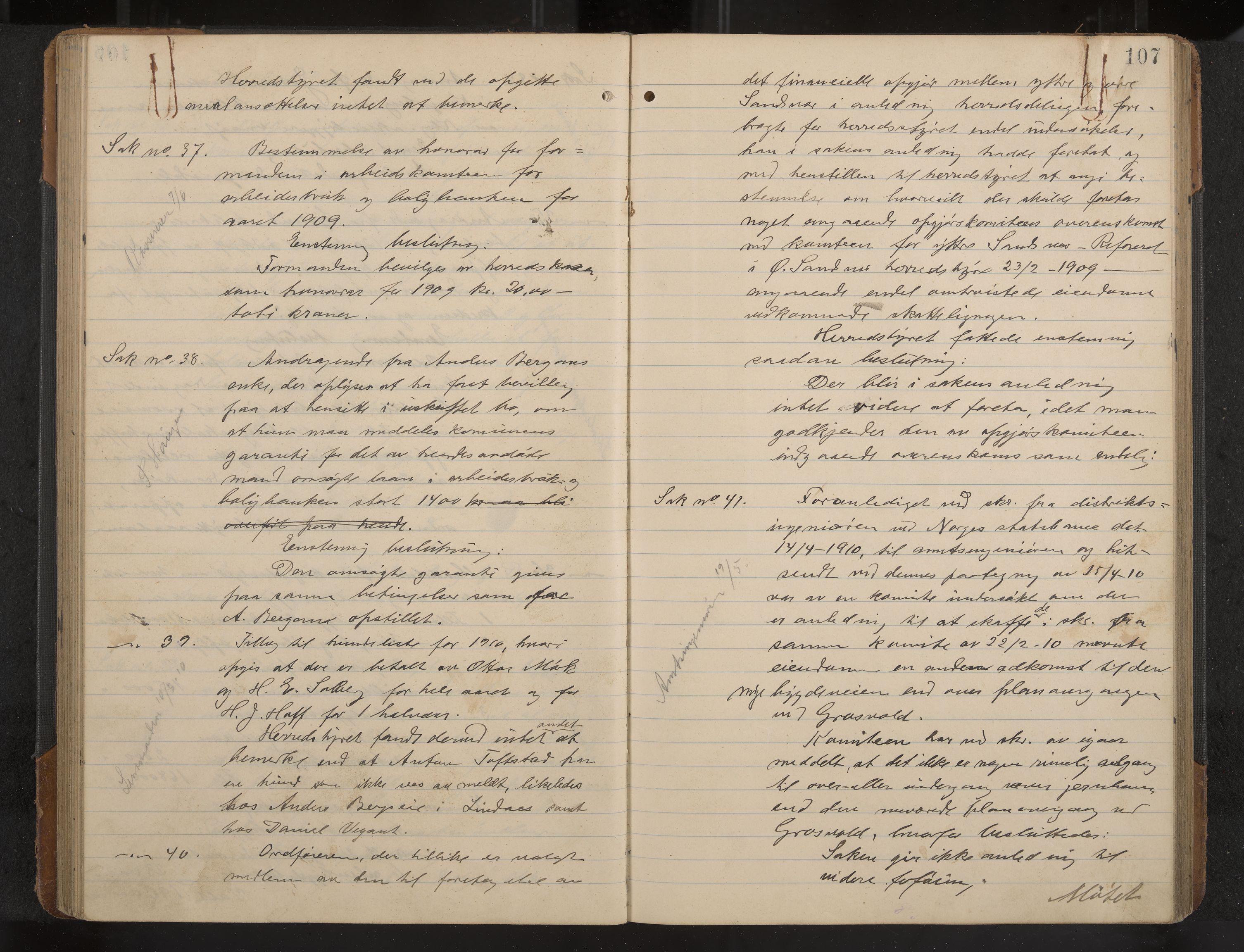 Øvre Sandsvær formannskap og sentraladministrasjon, IKAK/0630021/A/L0001: Møtebok med register, 1908-1913, p. 107