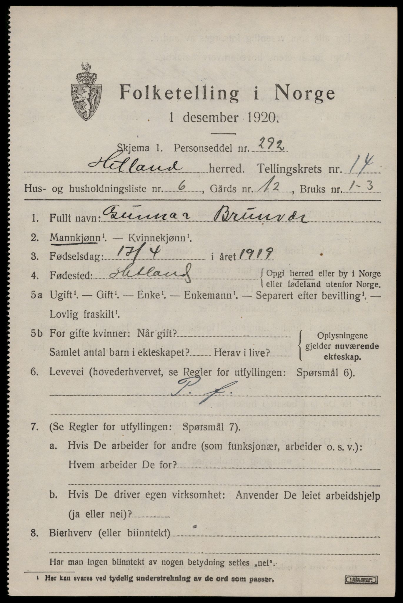 SAST, 1920 census for Hetland, 1920, p. 22799