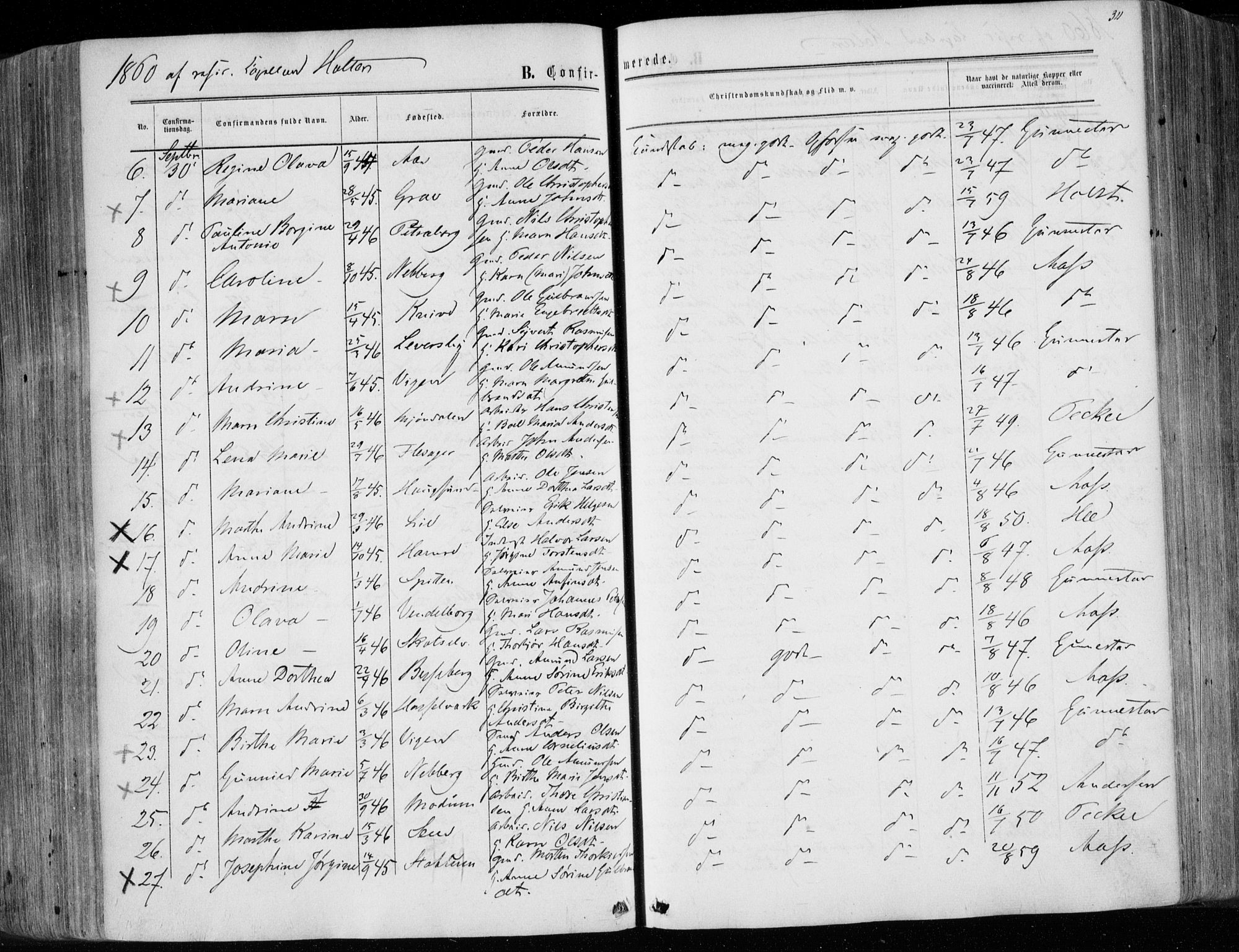 Eiker kirkebøker, AV/SAKO-A-4/F/Fa/L0016: Parish register (official) no. I 16, 1860-1868, p. 311