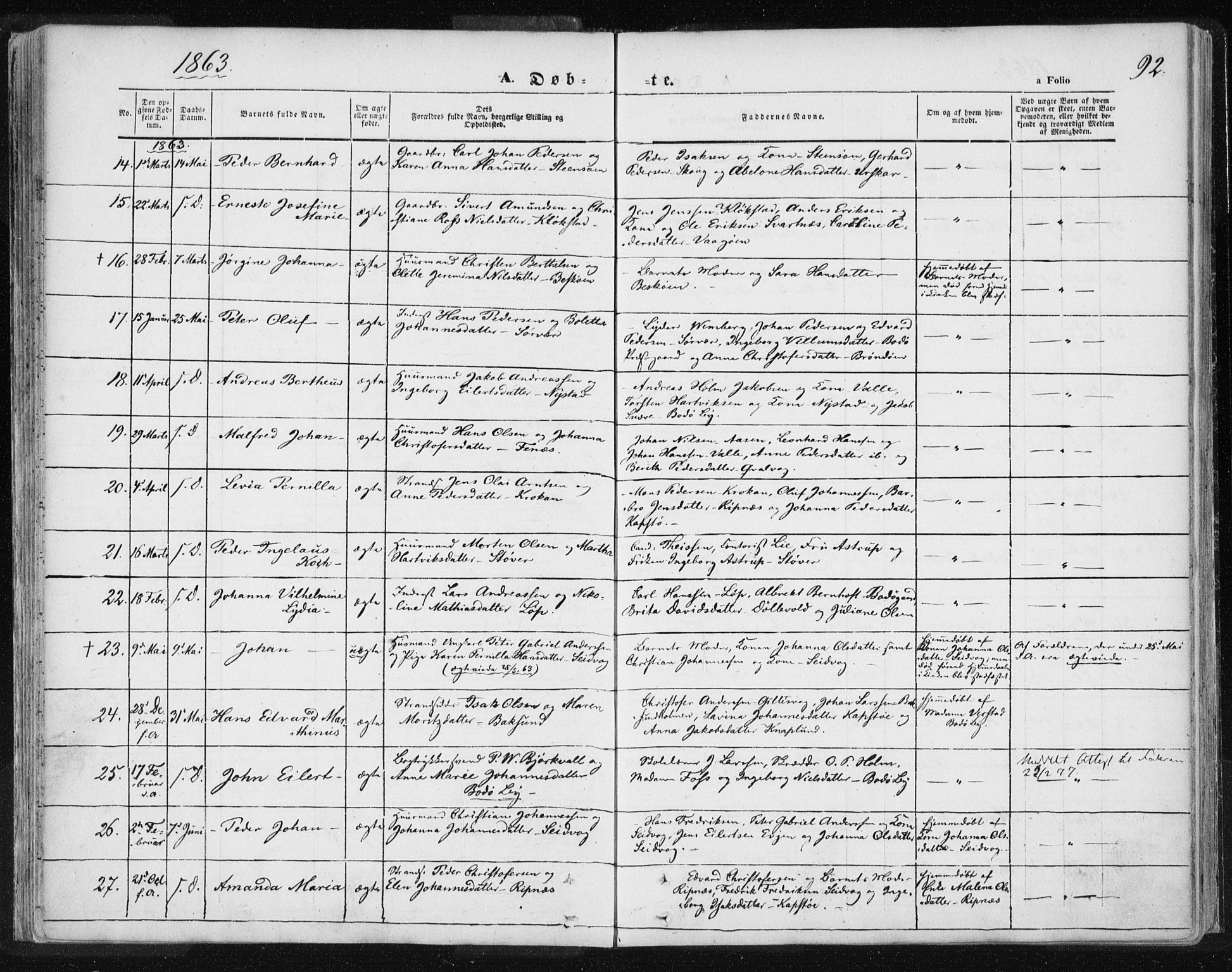 Ministerialprotokoller, klokkerbøker og fødselsregistre - Nordland, SAT/A-1459/801/L0007: Parish register (official) no. 801A07, 1845-1863, p. 92