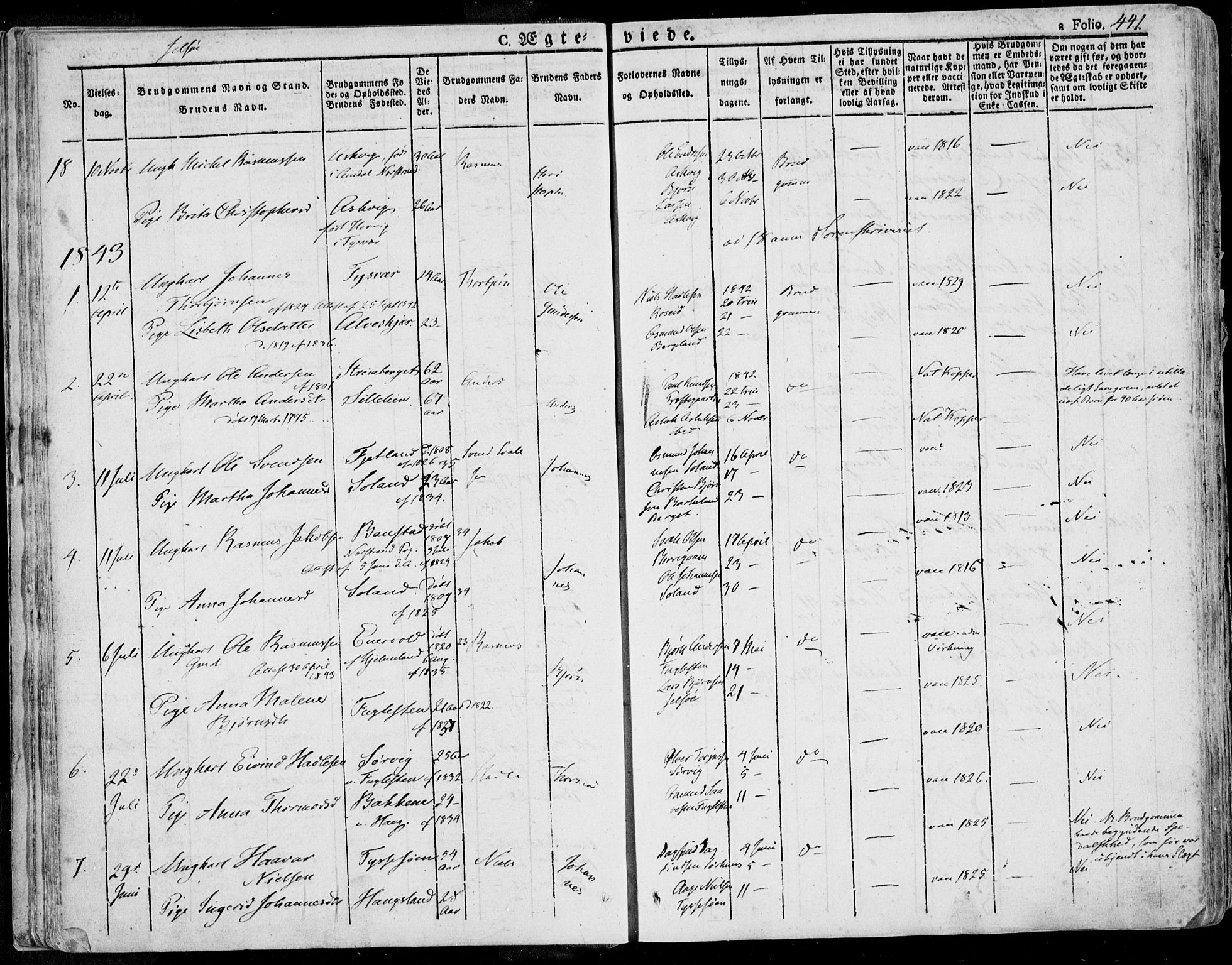 Jelsa sokneprestkontor, SAST/A-101842/01/IV: Parish register (official) no. A 6.2, 1828-1853, p. 441