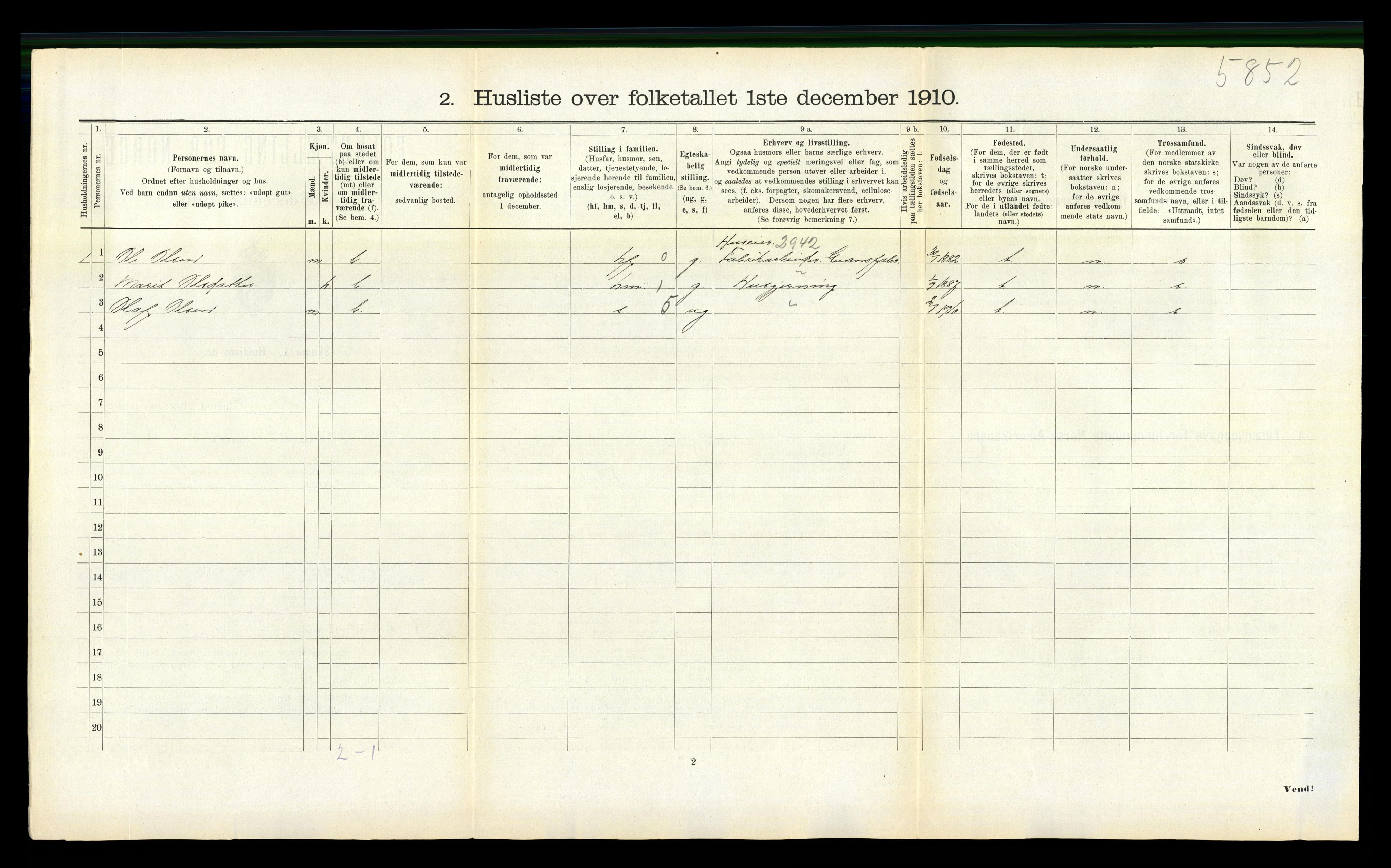 RA, 1910 census for Nesset, 1910, p. 498