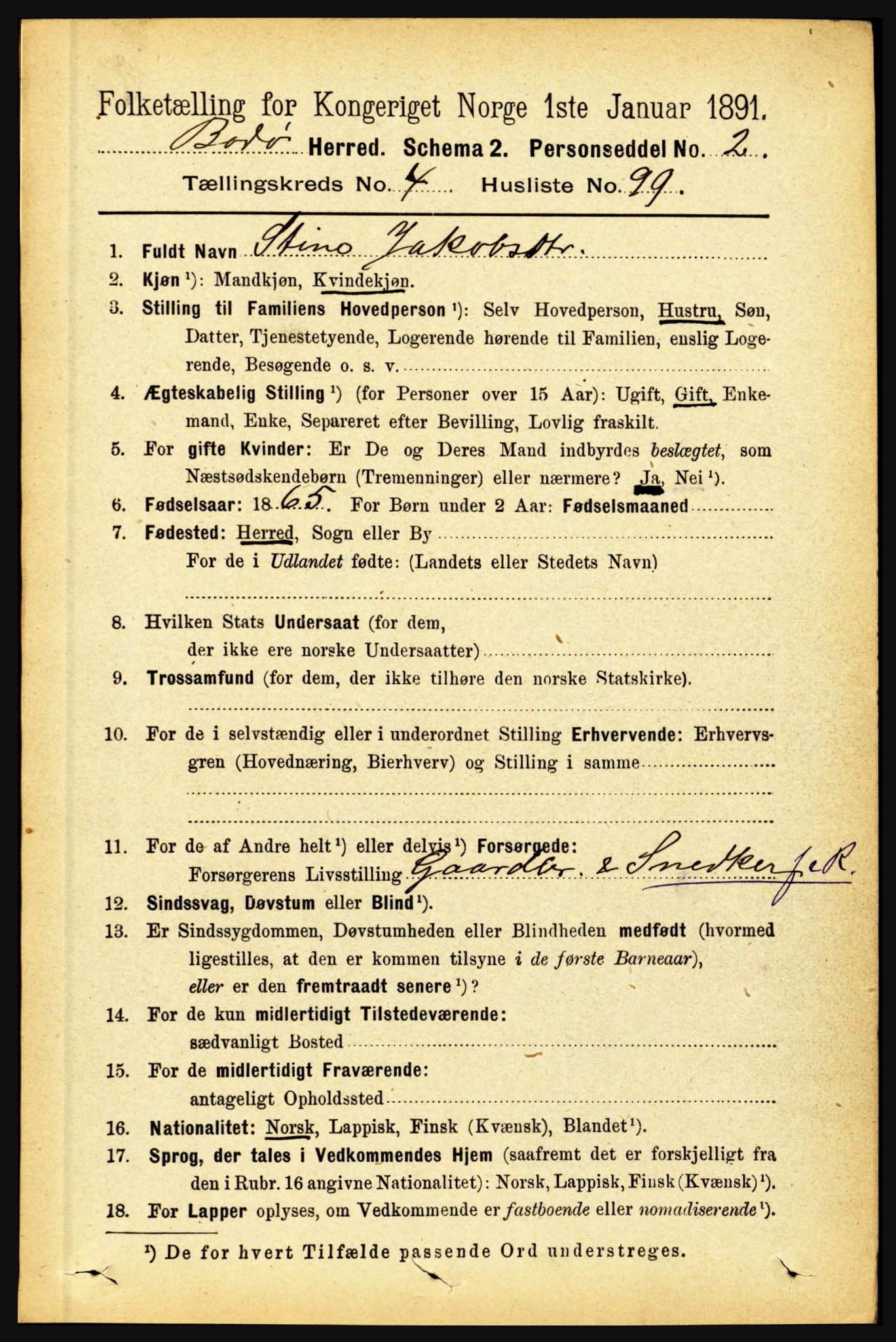 RA, 1891 census for 1843 Bodø, 1891, p. 2841