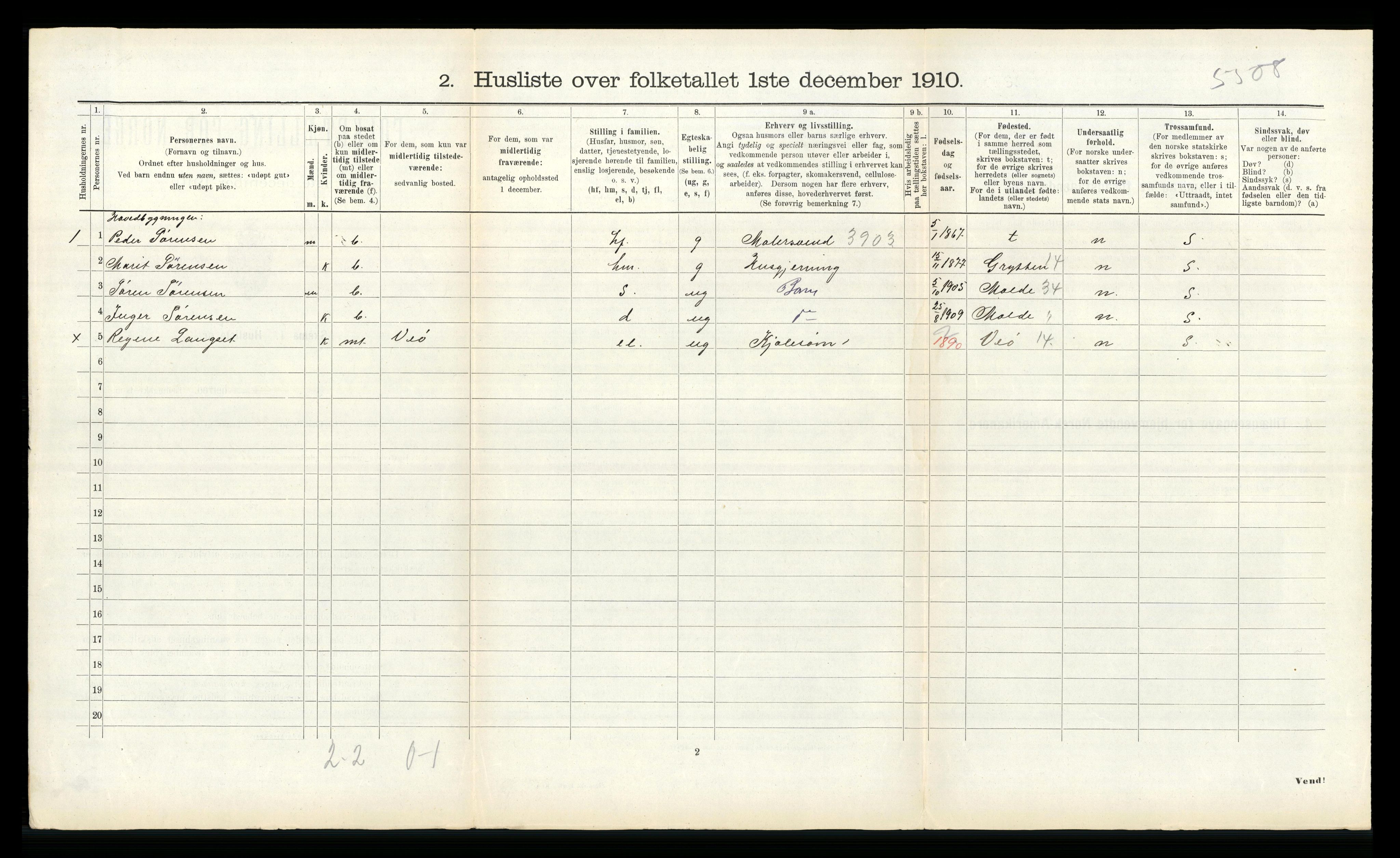 RA, 1910 census for Bolsøy, 1910, p. 186