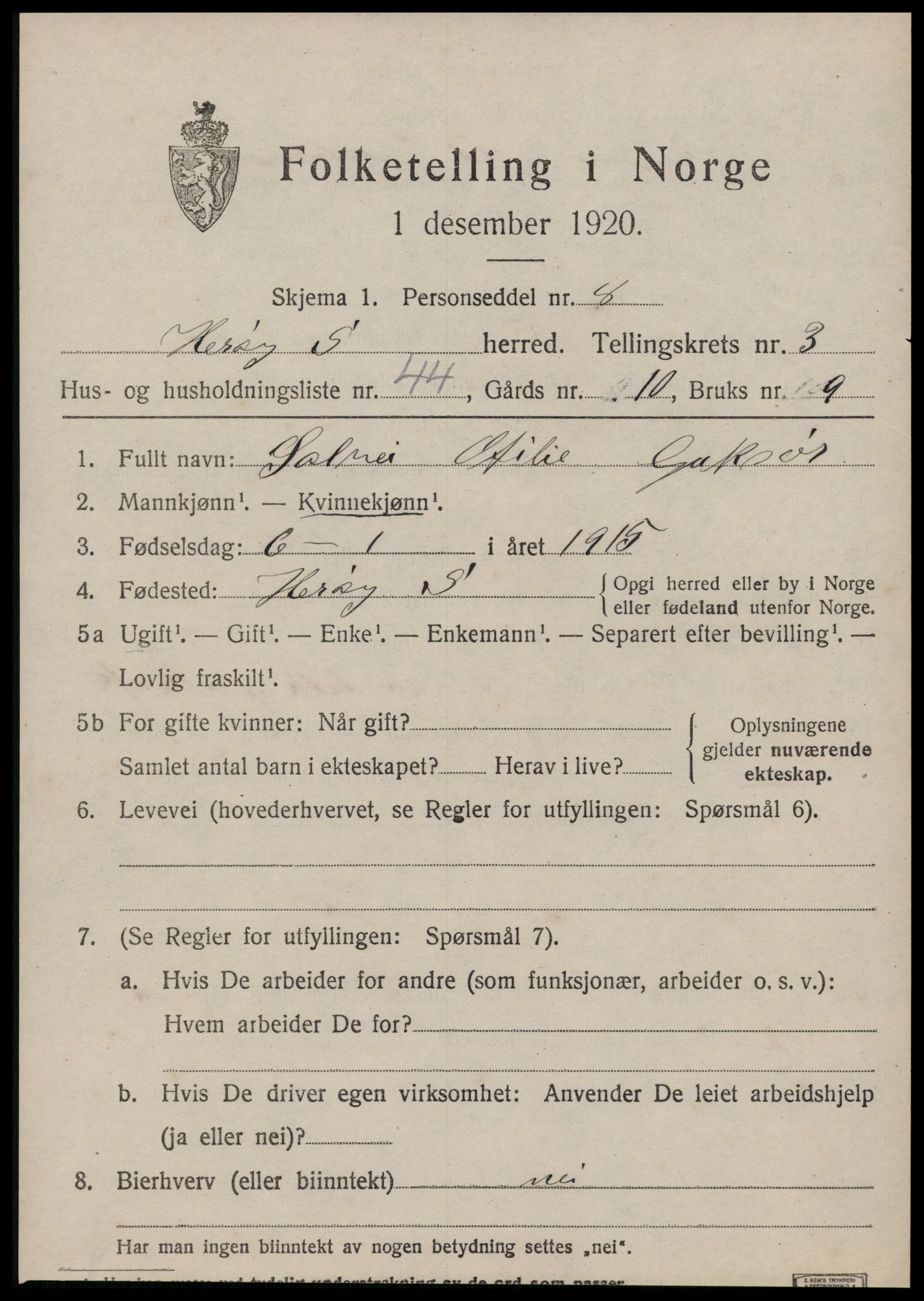 SAT, 1920 census for Herøy (MR), 1920, p. 2835