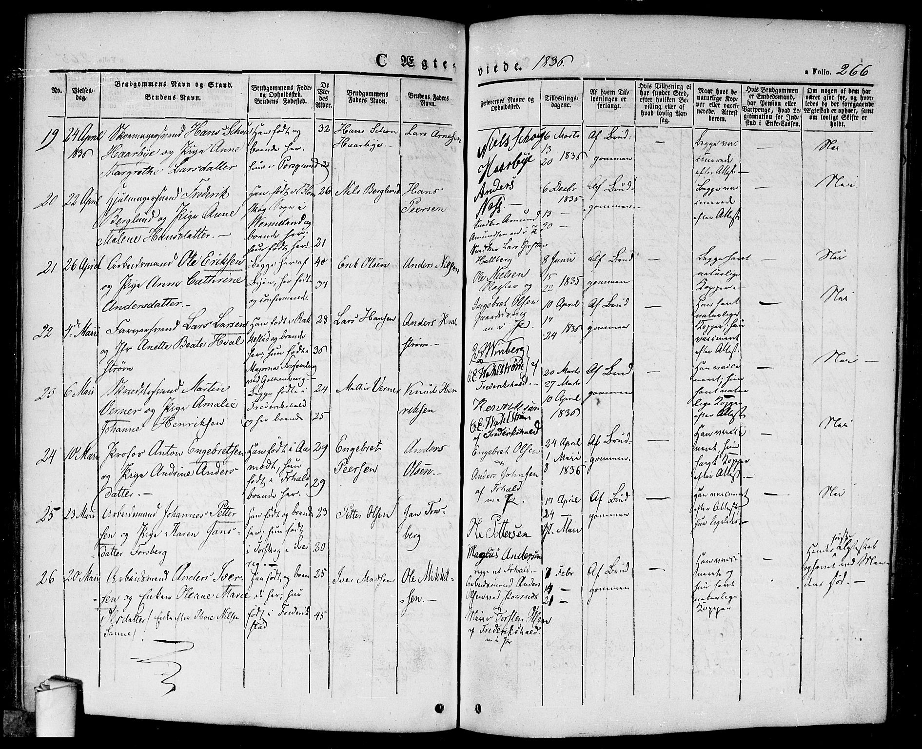 Halden prestekontor Kirkebøker, AV/SAO-A-10909/F/Fa/L0005: Parish register (official) no. I 5, 1834-1845, p. 266