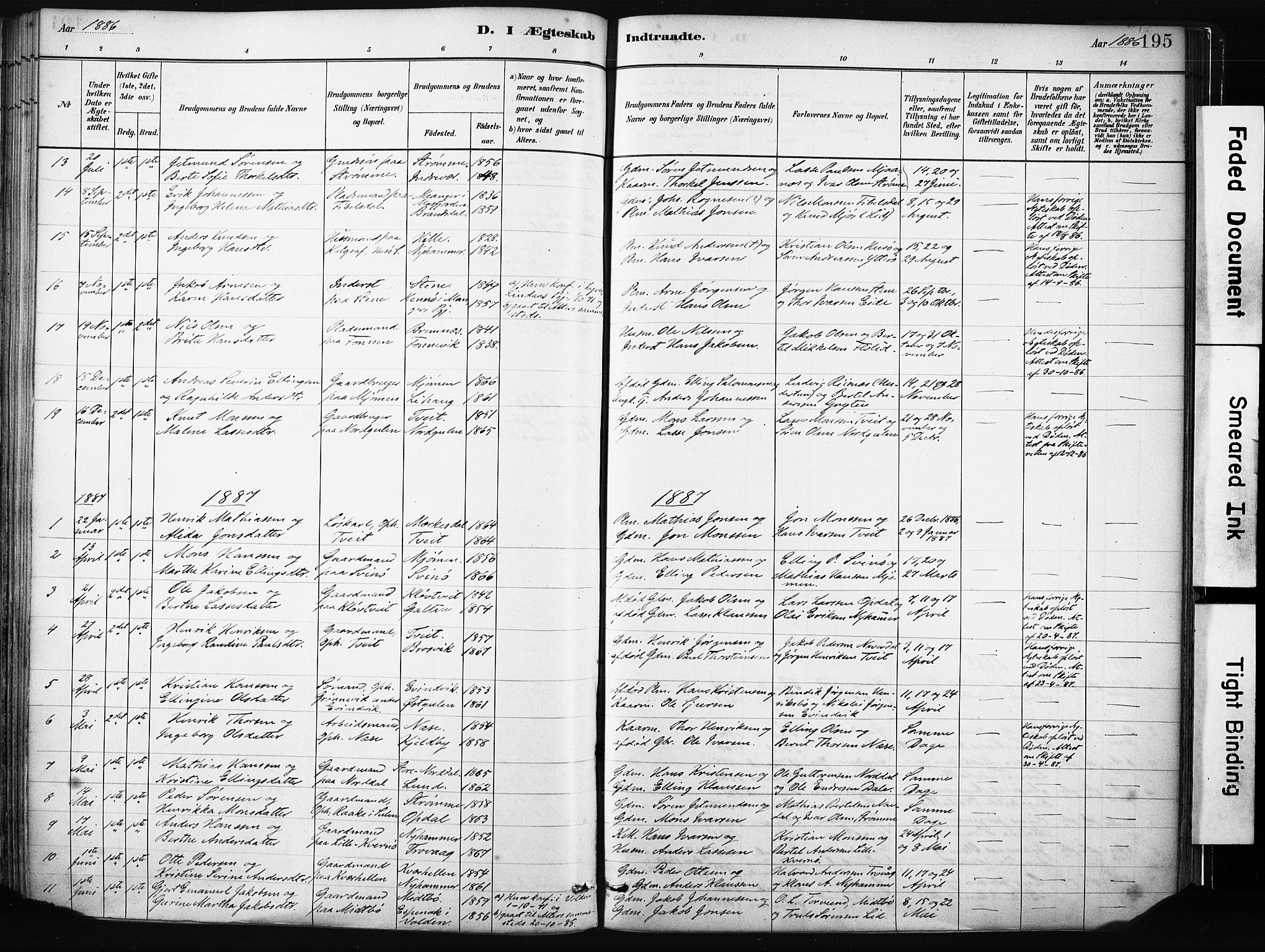 Gulen sokneprestembete, SAB/A-80201/H/Haa/Haab/L0001: Parish register (official) no. B 1, 1881-1905, p. 195