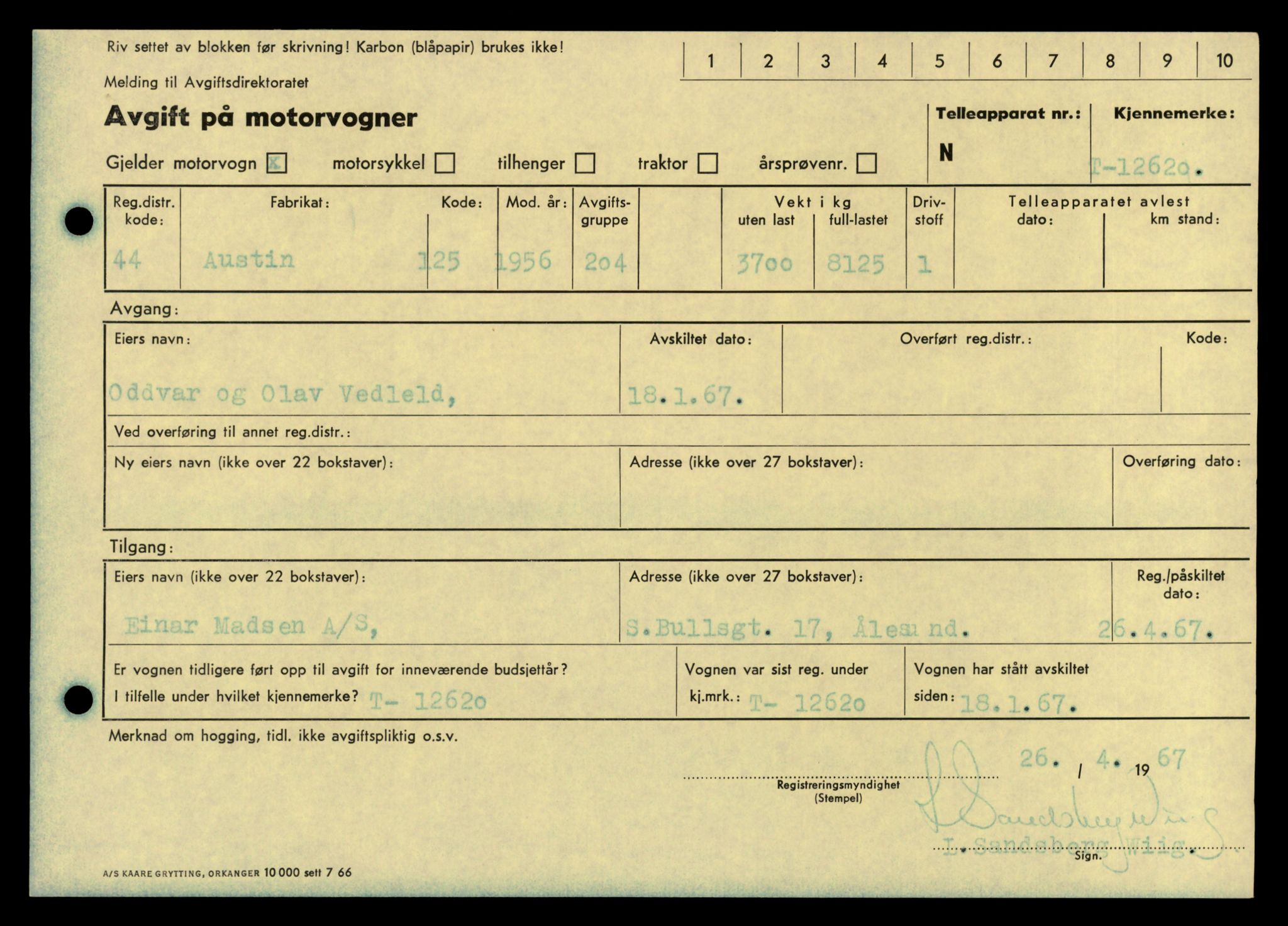 Møre og Romsdal vegkontor - Ålesund trafikkstasjon, AV/SAT-A-4099/F/Fe/L0034: Registreringskort for kjøretøy T 12500 - T 12652, 1927-1998, p. 2340