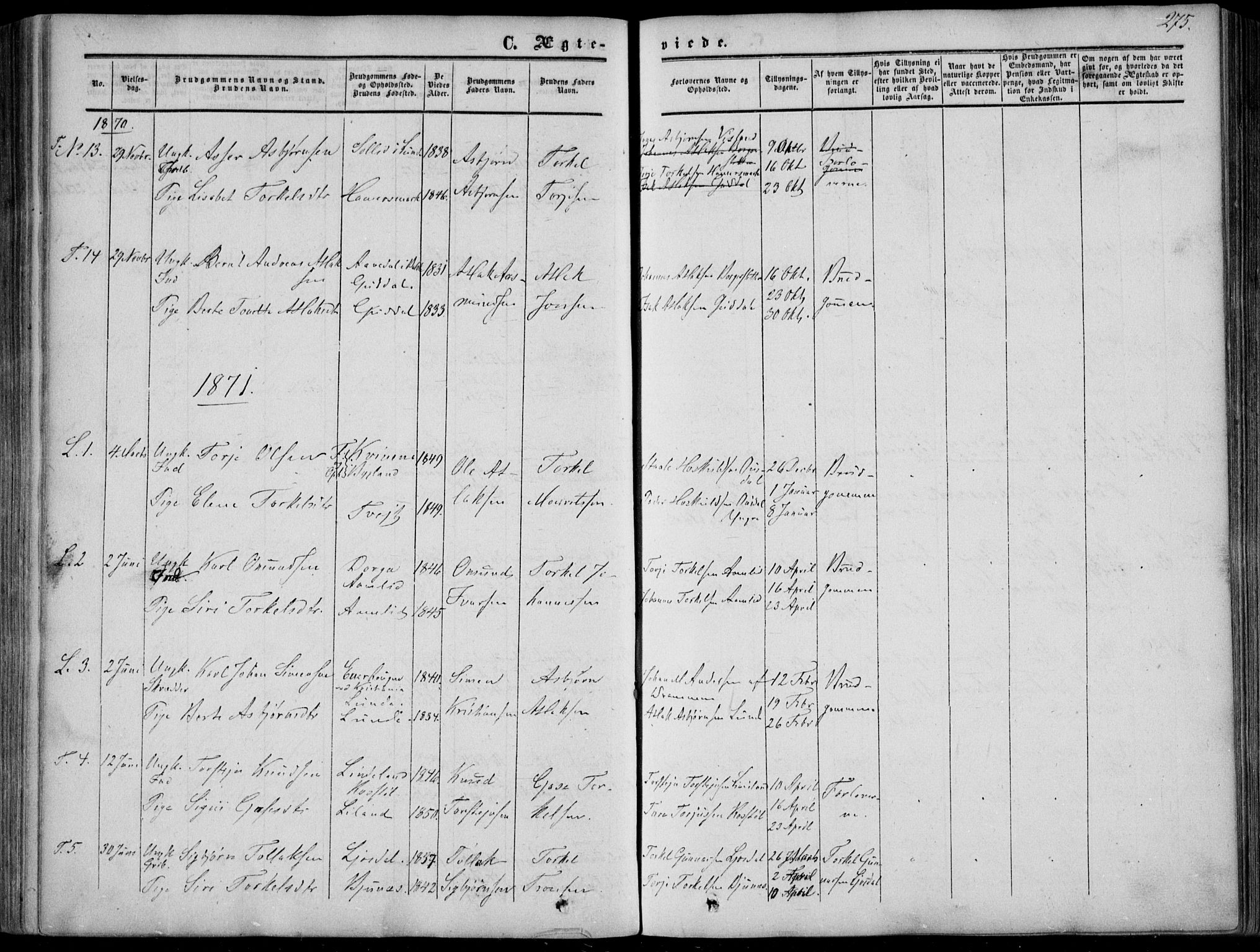 Sirdal sokneprestkontor, AV/SAK-1111-0036/F/Fa/Fab/L0002: Parish register (official) no. A 2, 1855-1874, p. 275