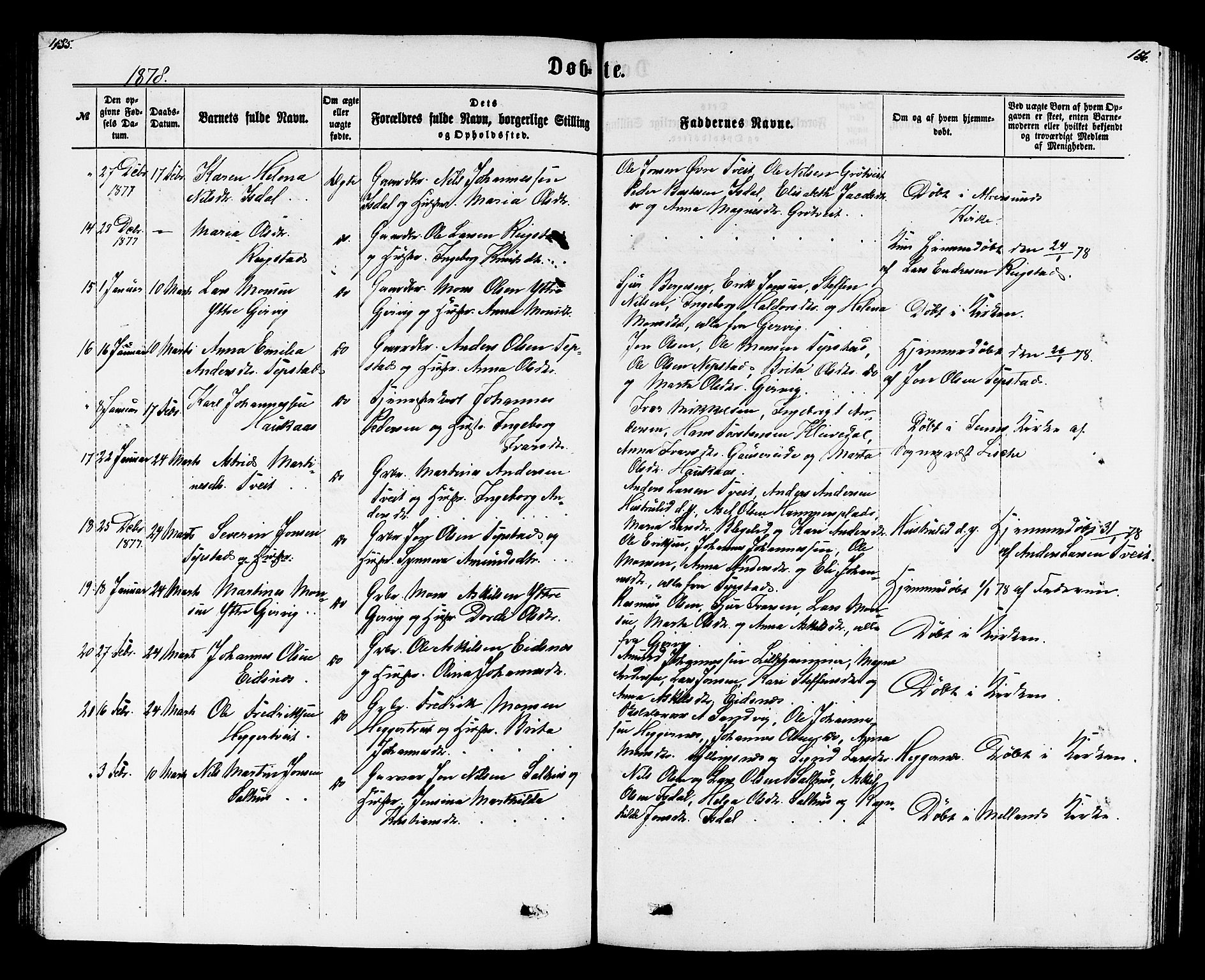 Hamre sokneprestembete, SAB/A-75501/H/Ha/Hab: Parish register (copy) no. B 2, 1863-1880, p. 155-156